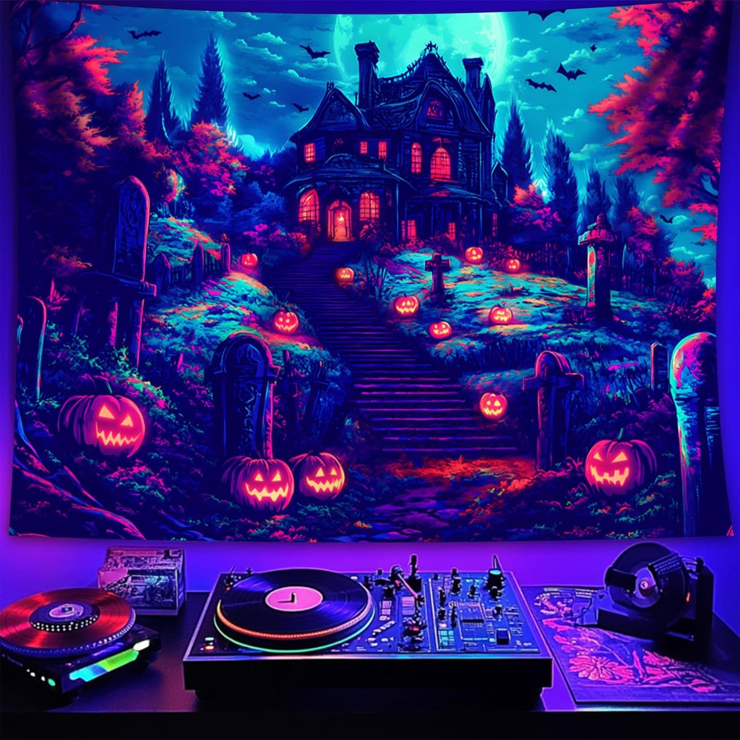 Halloween Tapestry, Blacklight Tapestry for Halloween Party Decor Hanging Tapestries Backdrop Wall Art Poster for Bedroom Dorm 79x59in