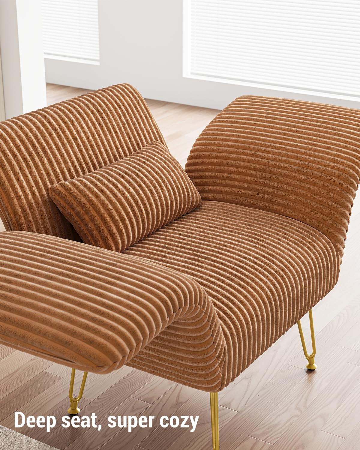 Txtin's Comfy Accent Chair Reading Chair for Bedroom Cozy Wing Arm Living Room Single Sofa Chair with Angle Adjustable Arms Brown Corduroy Easy Assembly