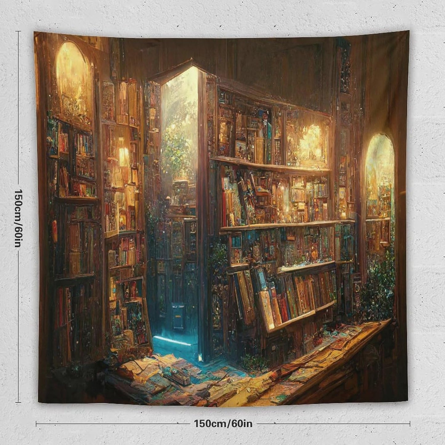 Kurtect Bookshelf Tapestry,Vintage Style Library Watercolor Art Theme Pattern Print Tapestries for Party Beach Picnic Blankets Tablecloths Living Room Wall Deocr, 60x60 in