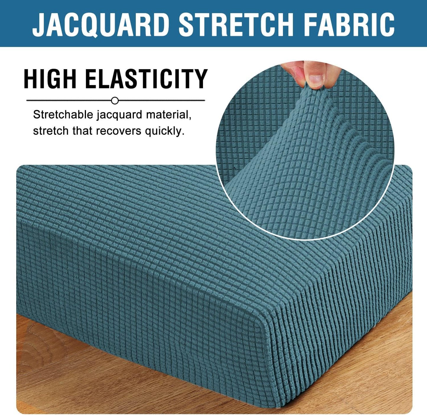 H.VERSAILTEX Super Stretch Individual Seat Cushion Covers Sofa Covers Couch Cushion Covers Slipcover Sets Thick Jacquard Textured Twill Fabric (2 Piece Large Sofa Cushion Covers, Storm Blue)