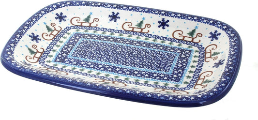 Blue Rose Polish Pottery Noel Nights Medium Rectangular Serving Platter