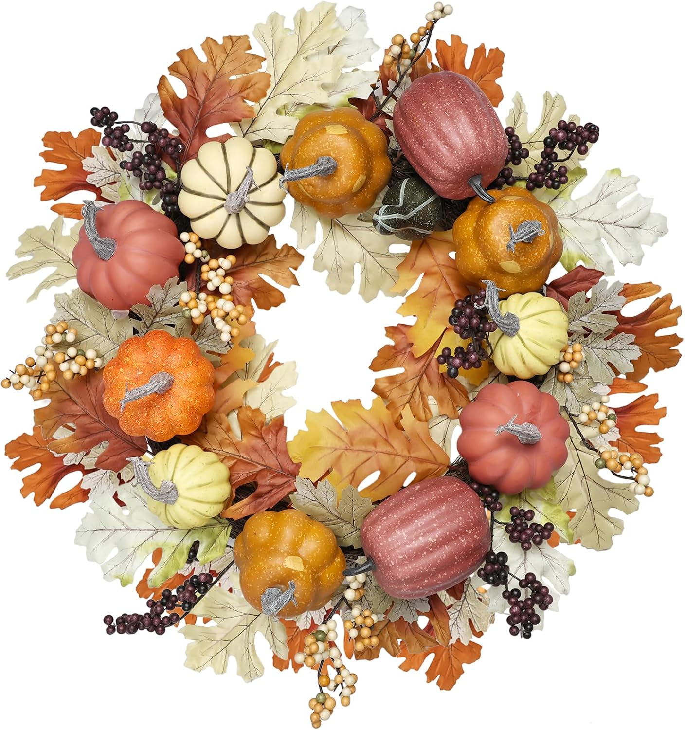 24 inch Fall Wreaths for Front Door Outside Autumn Wreath Fall Decorations for Home Decor Pumpkin Wreath for Farmhouse Holiday Thanksgiving Harvest Halloween Outdoor Indoors Fall Front Porch