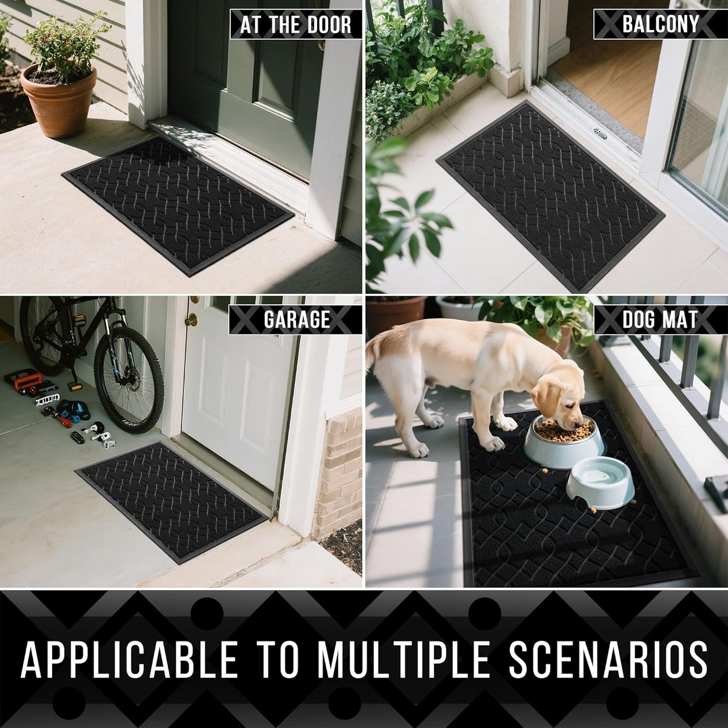 Yimobra Outdoor Mats for Front Door, All-Season Waterproof Door Mat Outside Entrance, All Weather Non-Slip Doormat, Stain and Fade Resistant, Easy Clean Patio Porch Indoor Entryway Mat, 29.5x17, Black