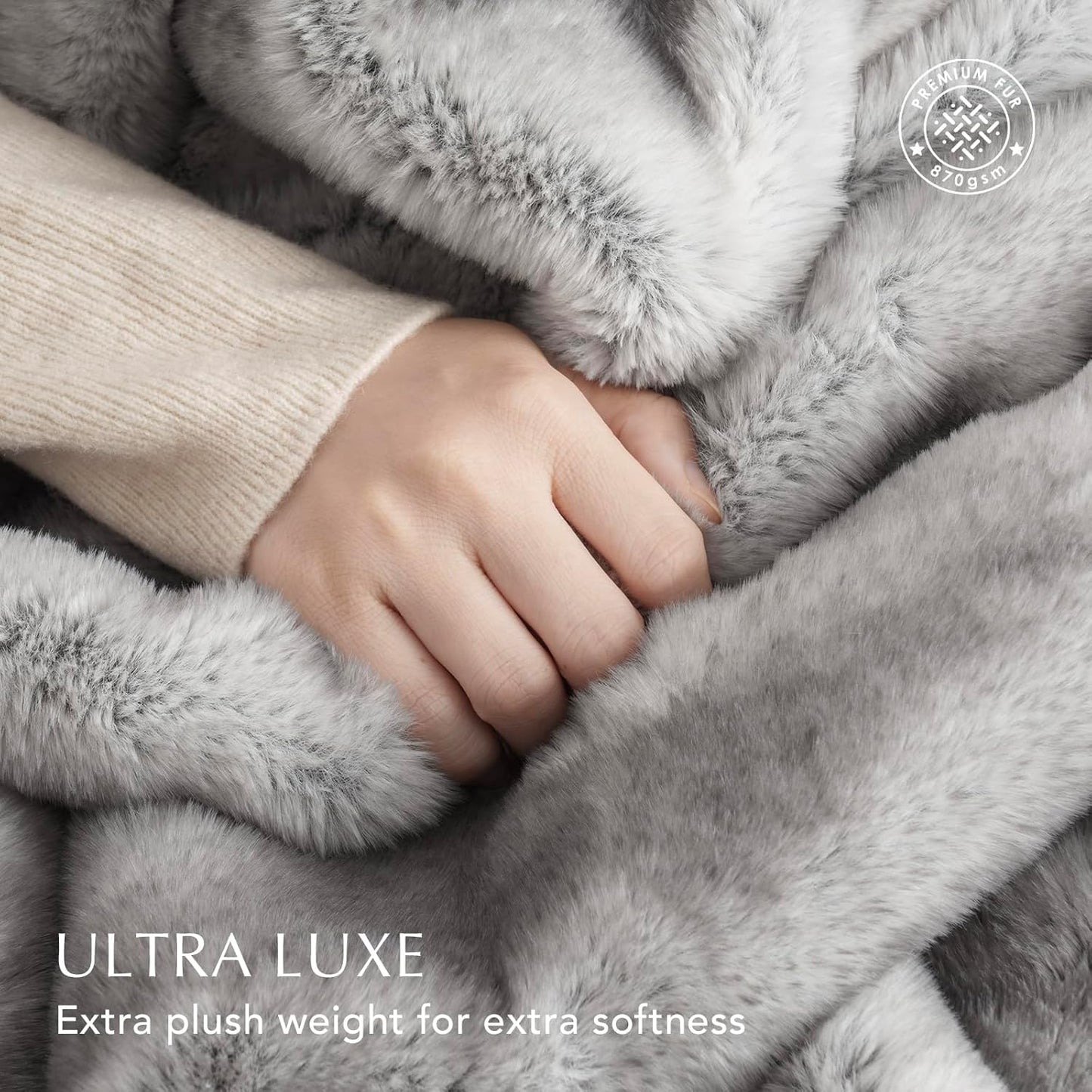 Ultra Soft Luxury Fluffy Mink Faux Fur Throw Blanket, Thick Warm Fall Winter Blankets for Bed, Couch, Cozy Plush Reversible Blanket for Chair, Sofa (Ombré Silver Onyx, 50"x60")