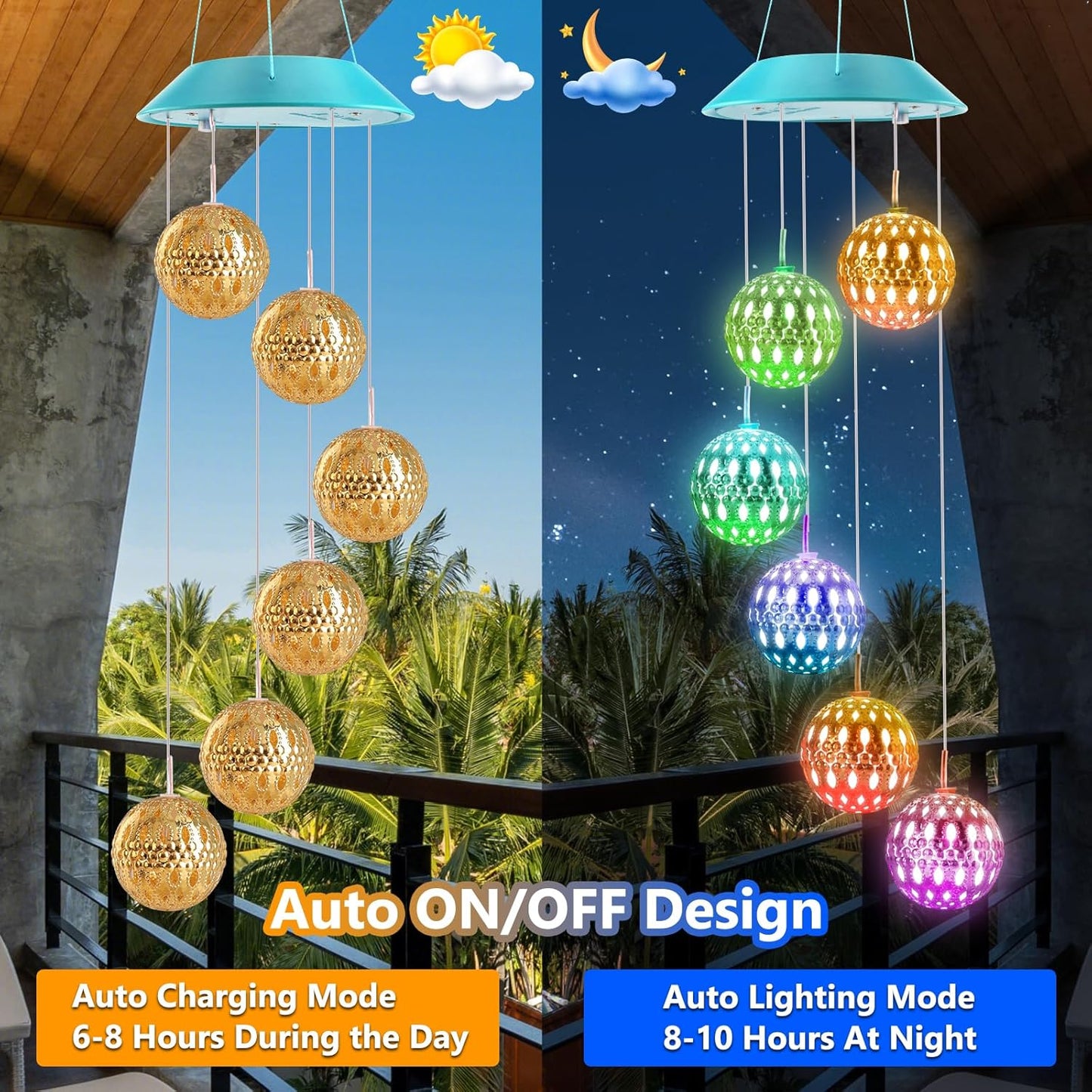 Toodour Solar Wind Chime, Color Changing Moroccan Ball Wind Chimes, LED Decorative Mobile, Gifts for Mom, Waterproof Outdoor Decorative Lights for Garden, Patio, Party, Yard, Outdoor Decorations
