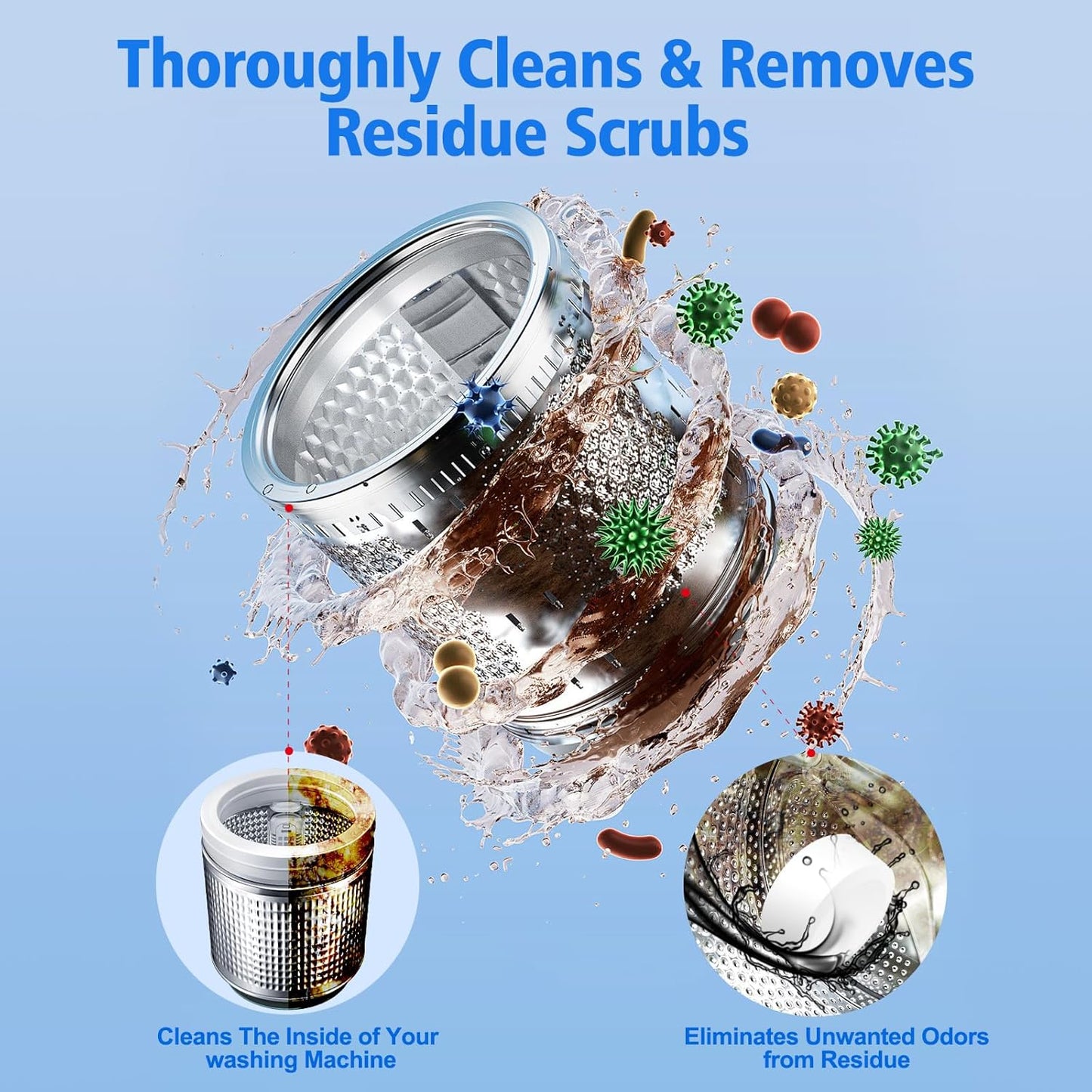 USKICH Washing Machine Cleaner Descaler 40 Pack-Deep Cleaning Tablets For HE Front Loader & Top Load Washer,Washer Machine Cleaning Tablets Clean Inside Drum and Laundry Tub Seal,Septic Safe