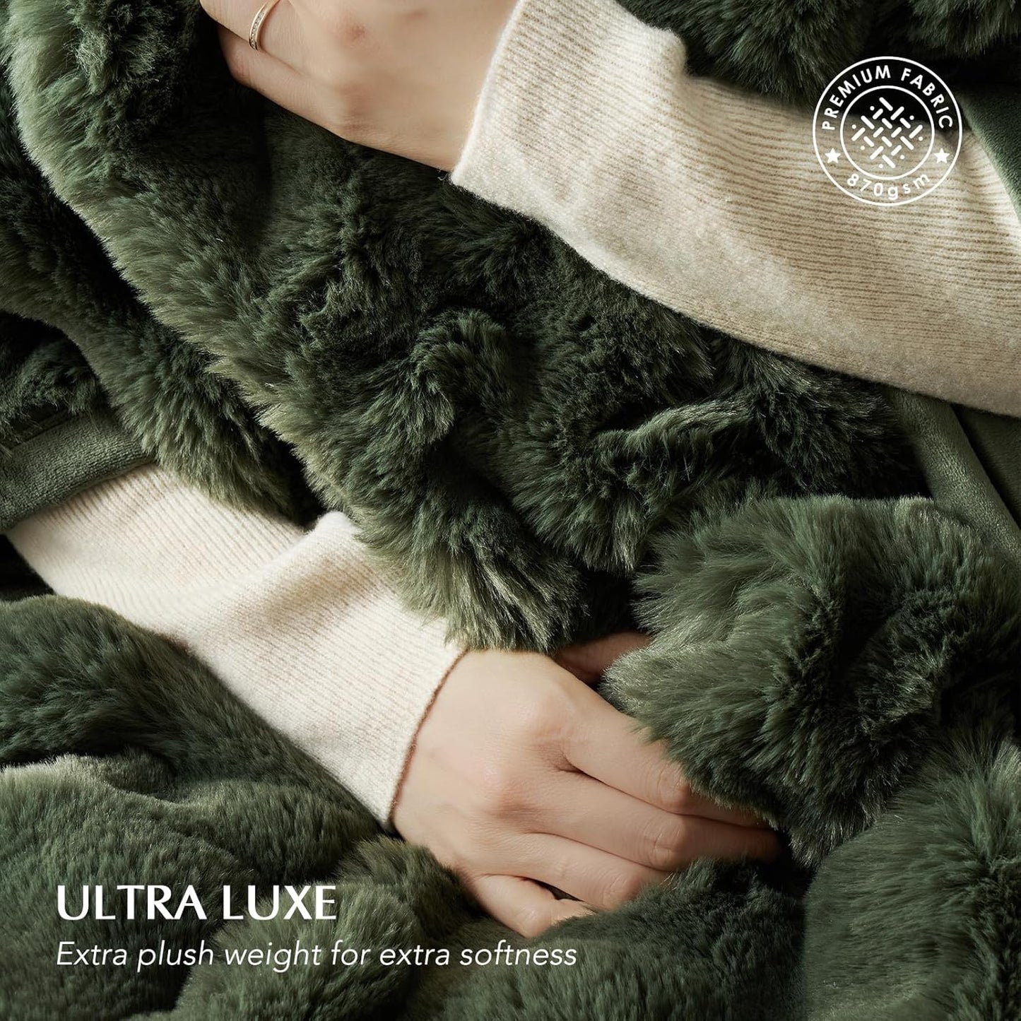 EVERGRACE Ultra Soft Luxury Fluffy Ridgeline Faux Rabbit Fur Throw Blanket, Thick Warm Bubble Throw for Bed, Cozy Plush Reversible Blankets for Couch, Chair, Sofa, Green, 60x80 Inches, 870 GSM