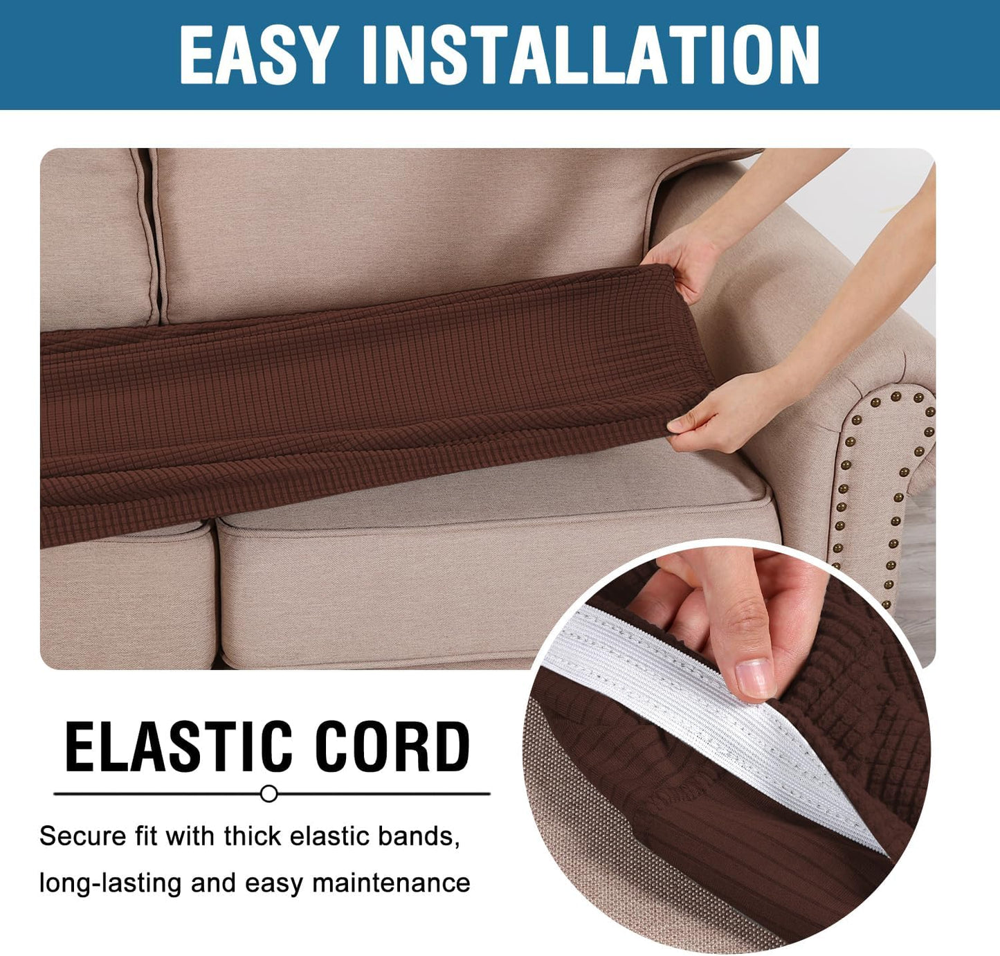 H.VERSAILTEX Super Stretch Individual Seat Cushion Covers Sofa Covers Couch Slipcover Sets Thick Jacquard Textured Twill Fabric (3 Piece Sofa Cushion Covers, Burnt Brick)