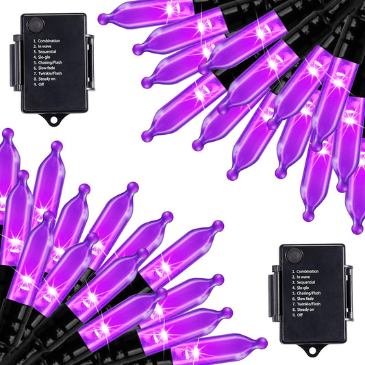 Christamas Decorations Purple String Lights Battery Operated 17.8 Feet 50 LED 2 Pack Waterproof Mini Fairy Lights with 8 Lighting Modes for Outdoor Indoor Use, Xmas Halloween Tree Holiday Party Patio