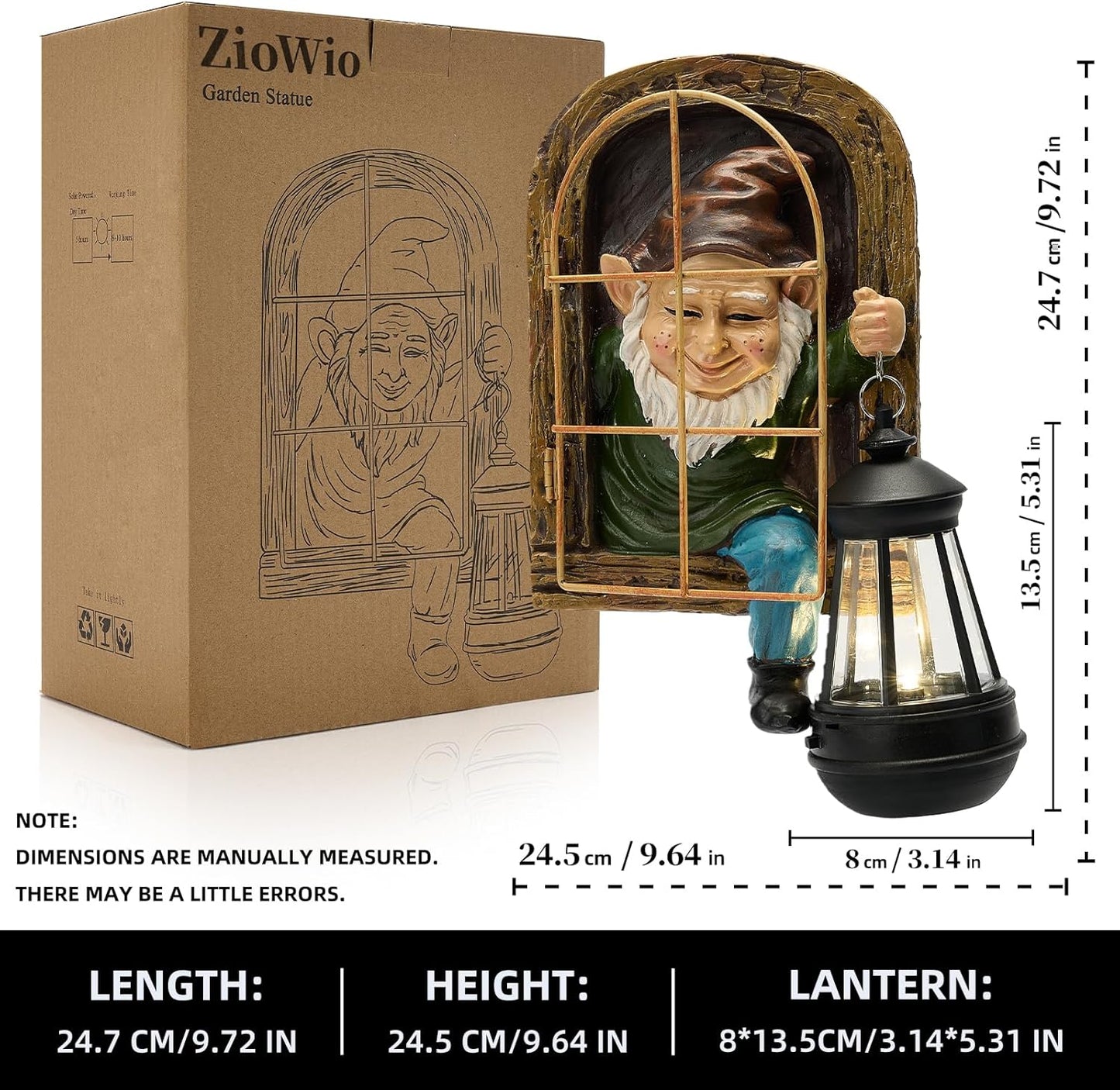 Garden Gnome Decor Outdoor Statue - Gnome With Solar Waterproof Lantern, Whimsical Elf Out The Door Tree Hugger Garden Statues, Home, Fence, Patio, Resin Ornament, Gardening Gift Tree Faces Gnomes