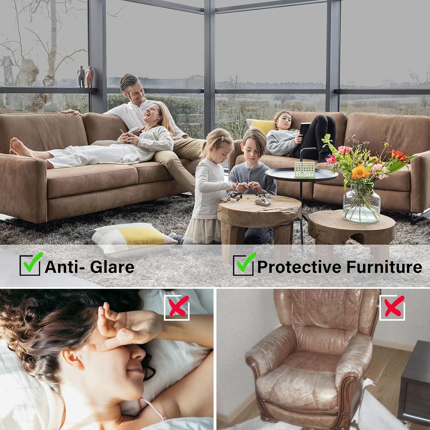 Kromapolis One Way Window Privacy Film Reflective Mirror Home Window Tint, Daytime Privacy Heat Control Anti UV Glass Tinting Static Cling (Silver, 45.2 x 236.2 inch)