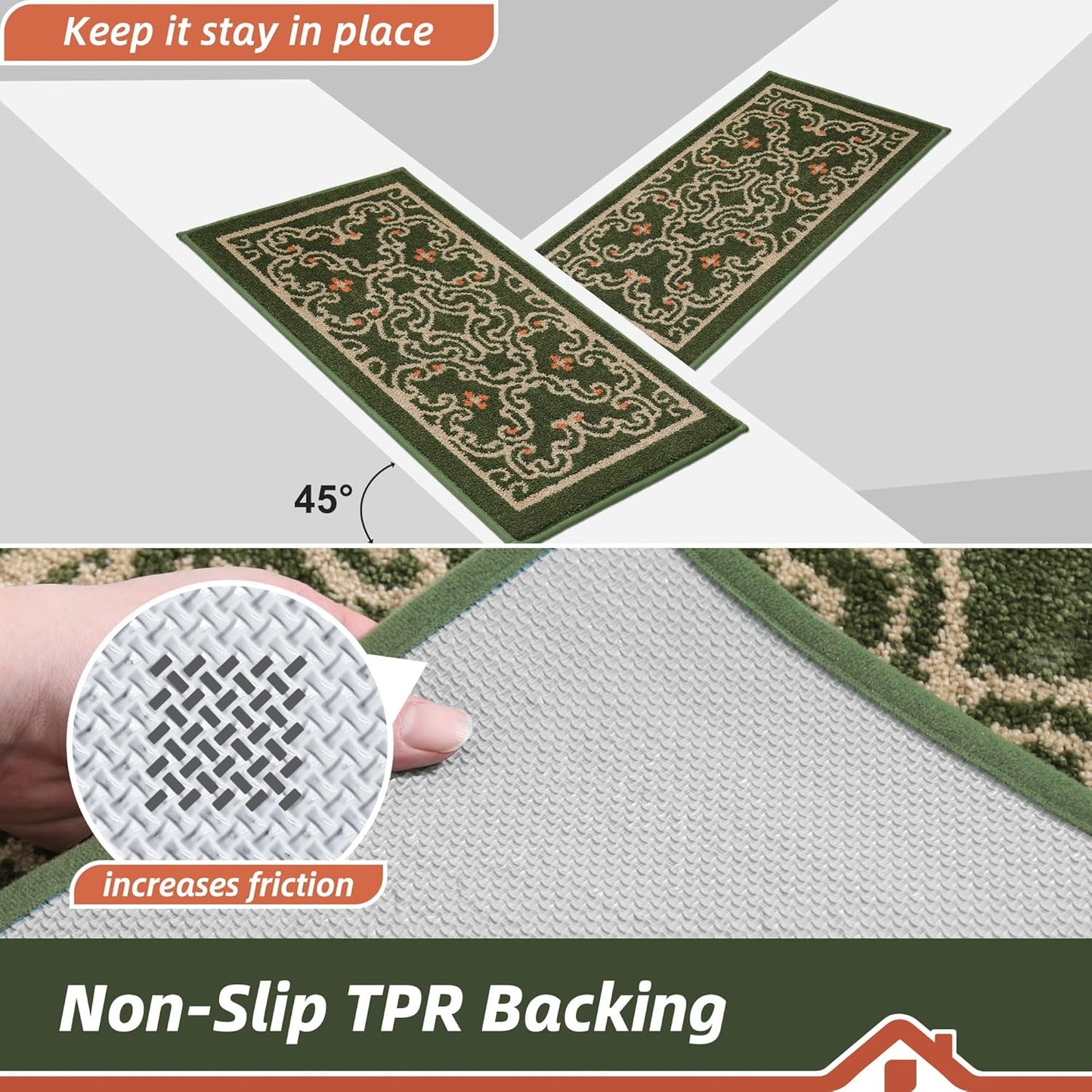 BEQHAUSE Dirt Trapper Door Mat 32" x 48", Non-Slip Entryway Rugs Washable, Floor Mat Stain Resistant and Absorbent Welcome Mat for Front Back Door, Muddy Wet Shoes & Paws, Green and Vining Floral