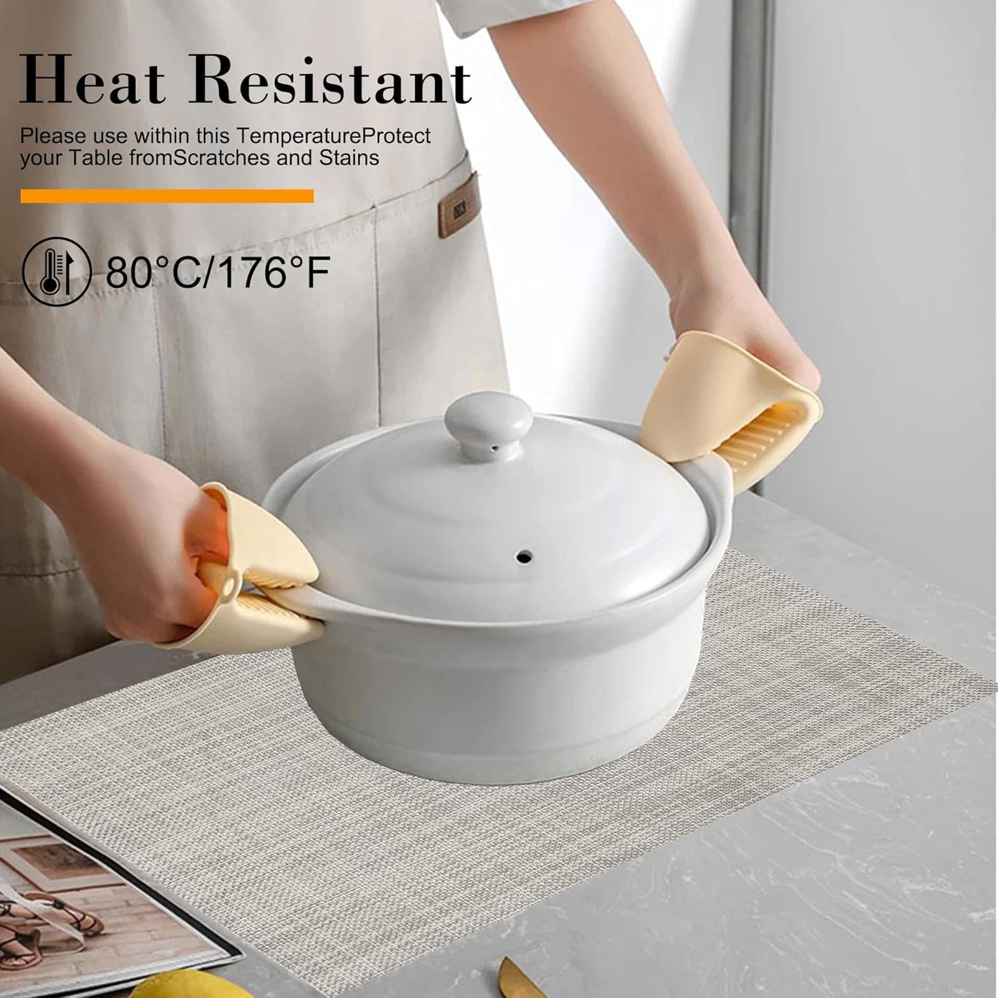 CADONO Placemats Set of 6 Washable Indoor/Outdoor Vinyl Place Mats for Dining Table Durable Non-Slip Heat Resistant PVC Weave Table Mats（Rhombus-Blue）