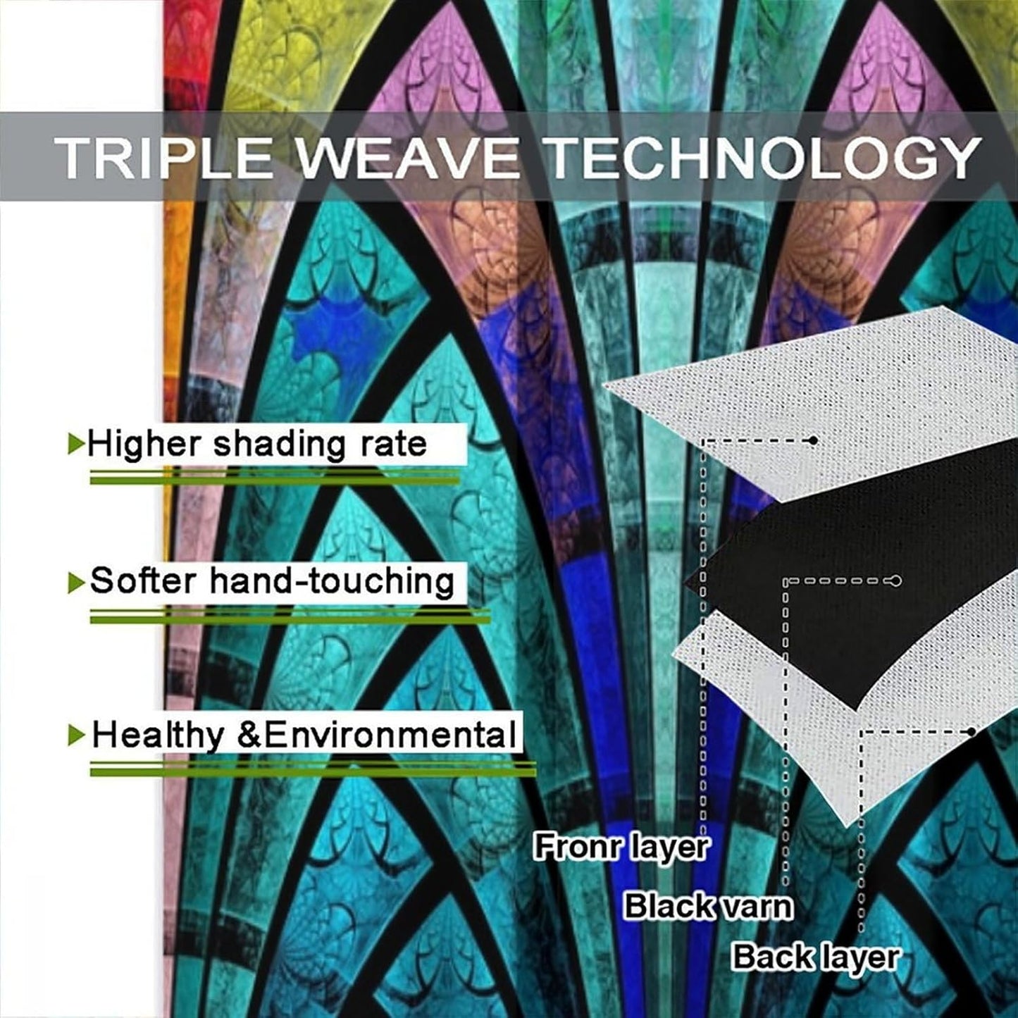 Stained Glass Curtains,Retro Design Style Colorful Abstract Art Home Decor Drapes for Bedroom Living Room Kitchen Window Treatment 2 Panels Set Total Size 52" W X 84" L Inch