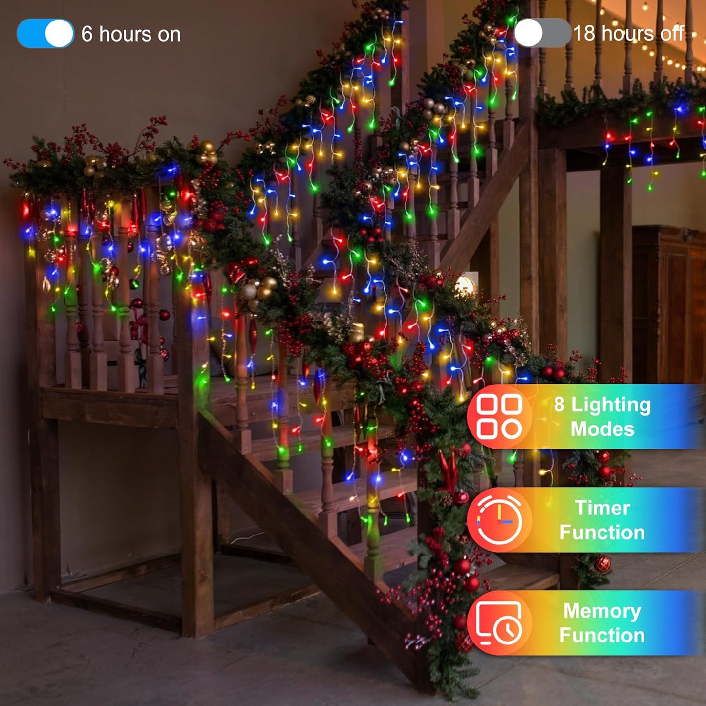 810LED 82FT Christmas Lights, 180Drops 12 Modes Multicolor Christmas String Lights Outdoor Dimmable, Waterproof Christmas Decoration Fairy Lights with Timer for Indoor Eaves Party Patio Window Fence