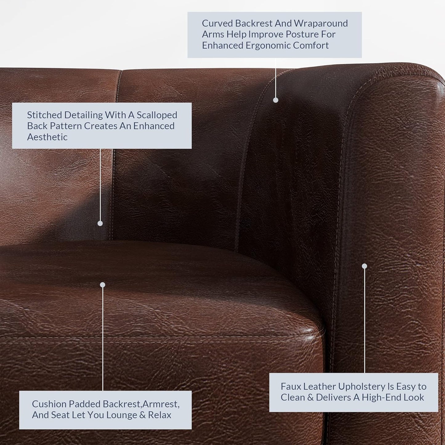 BELLEZE Accent Barrel Chair, Set of 2 Faux Leather Round Club Tub Sofa Corner Chair with Flared Legs and Cozy Soft Padding for Living Room Bedroom Waiting Room - Caramel