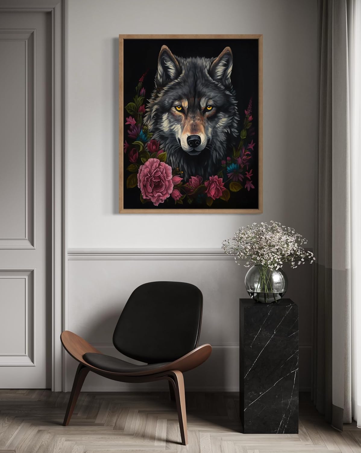 Vintage Wolf Poster Art Print, Halloween Scary Wall Art Academia Spooky Painting Decoration for Horror Prints, Gothic Posters Bedroom Decor 89 (Vintage Wolf, 16 x 20 inches, Wood Frame)