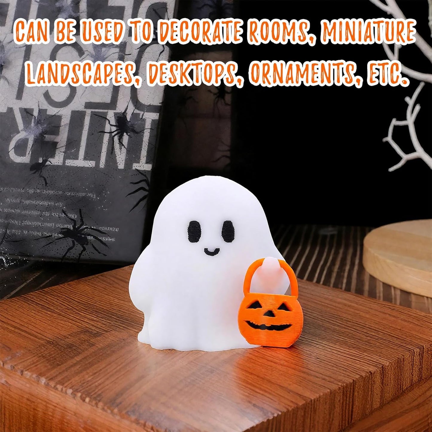 Halloween Ghost Figurine, Cute Spooky Resin Ghost with Pumpkin Basket Statue, Funny Decor for Halloween Decorations Indoor, Porch Indoor Home Decor Gifts