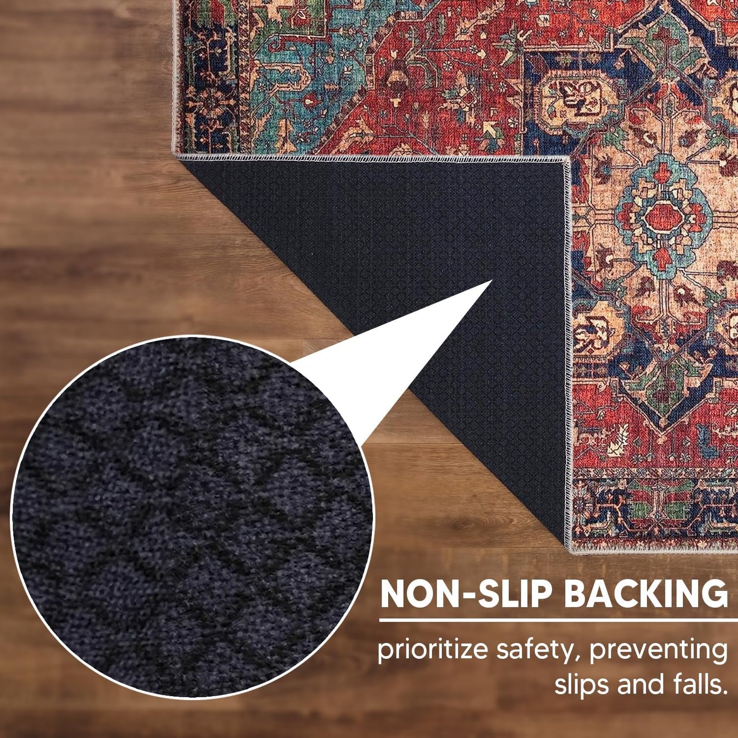 Keen Home Design 6x9 Rug - Machine Washable Area Rug with Non-Slip Backing, Ideal for Living Room, Dining Room, Bedroom - Vintage, Easy Clean, Durable, Low Pile Rug - (6' x 9')