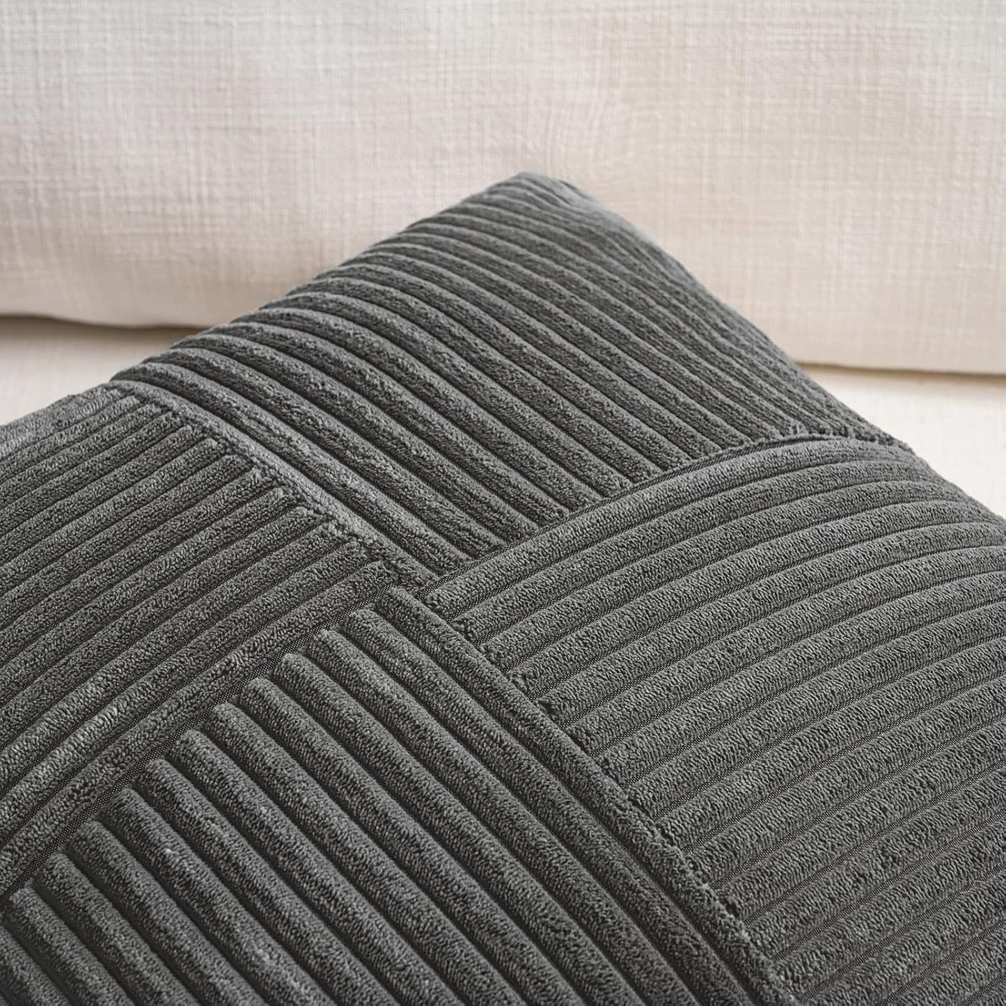 Fancy Homi 2 Packs Dark Gray Lumbar Decorative Throw Pillow Covers 14x24 Inch for Living Room Couch Bed Sofa, Farmhouse Home Decor, Soft Striped Corduroy Rectangle Accent Cushion Case 35x60 cm