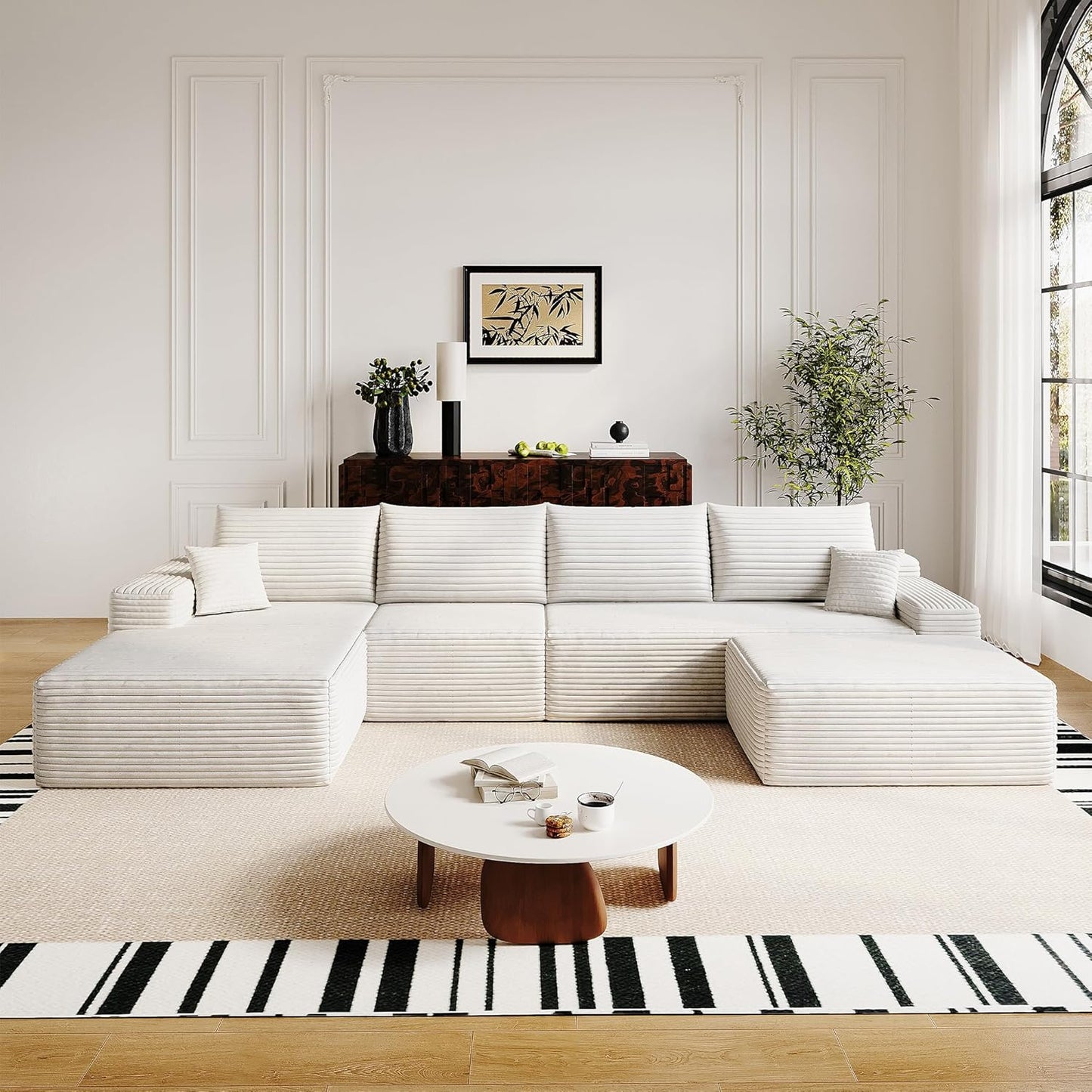 136" Sectional Couches for Living Room Modern Modular Sofa with L-Shape Couchs Upholstered Boneless Couch Deep Seat Sectional Couch with Chaise (White, Left Facing Chaise+3Seaters+Ottoman)