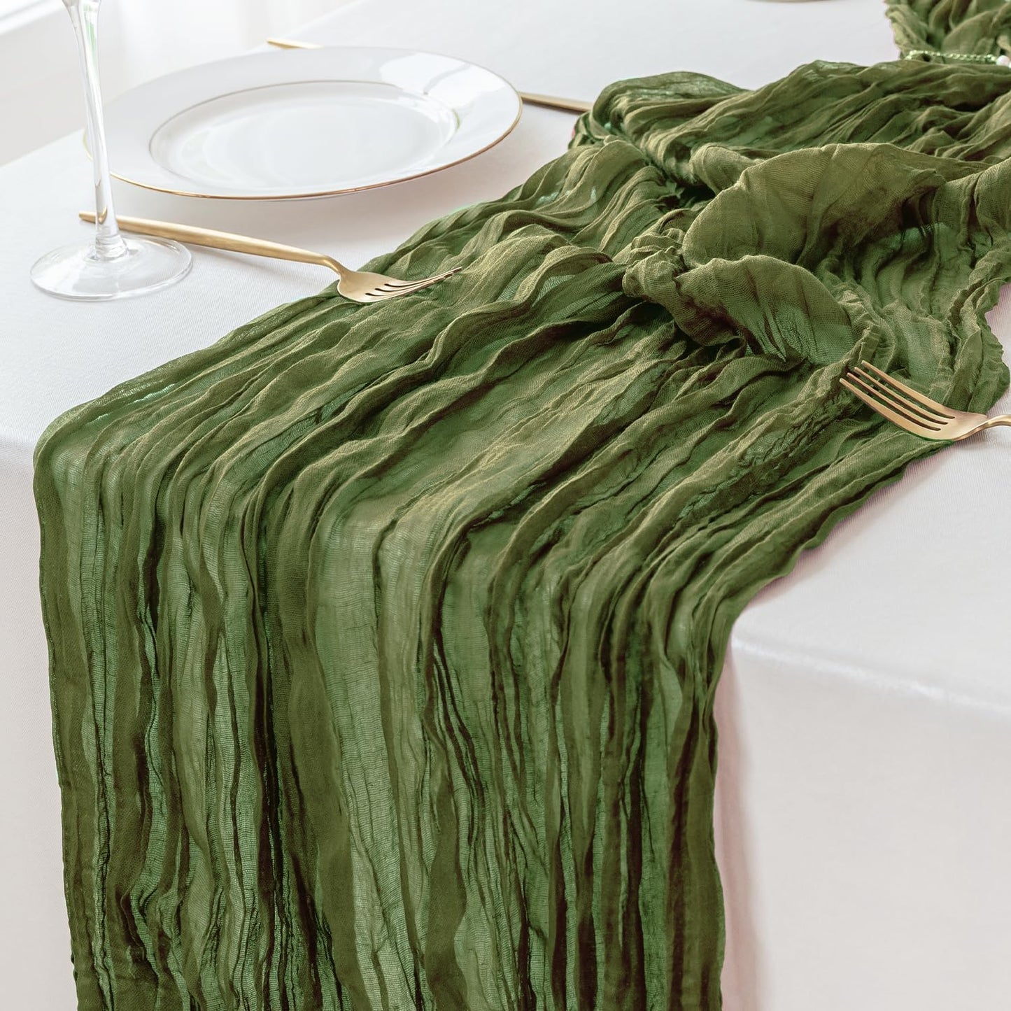 Sioloc 10 Pack Moss Green Cheesecloth Table Runner Fall Autumn Decor for Home 10ft Table Cloth for Tea Wedding Birthday Party Baby Bridal Shower Halloween Thanksgiving