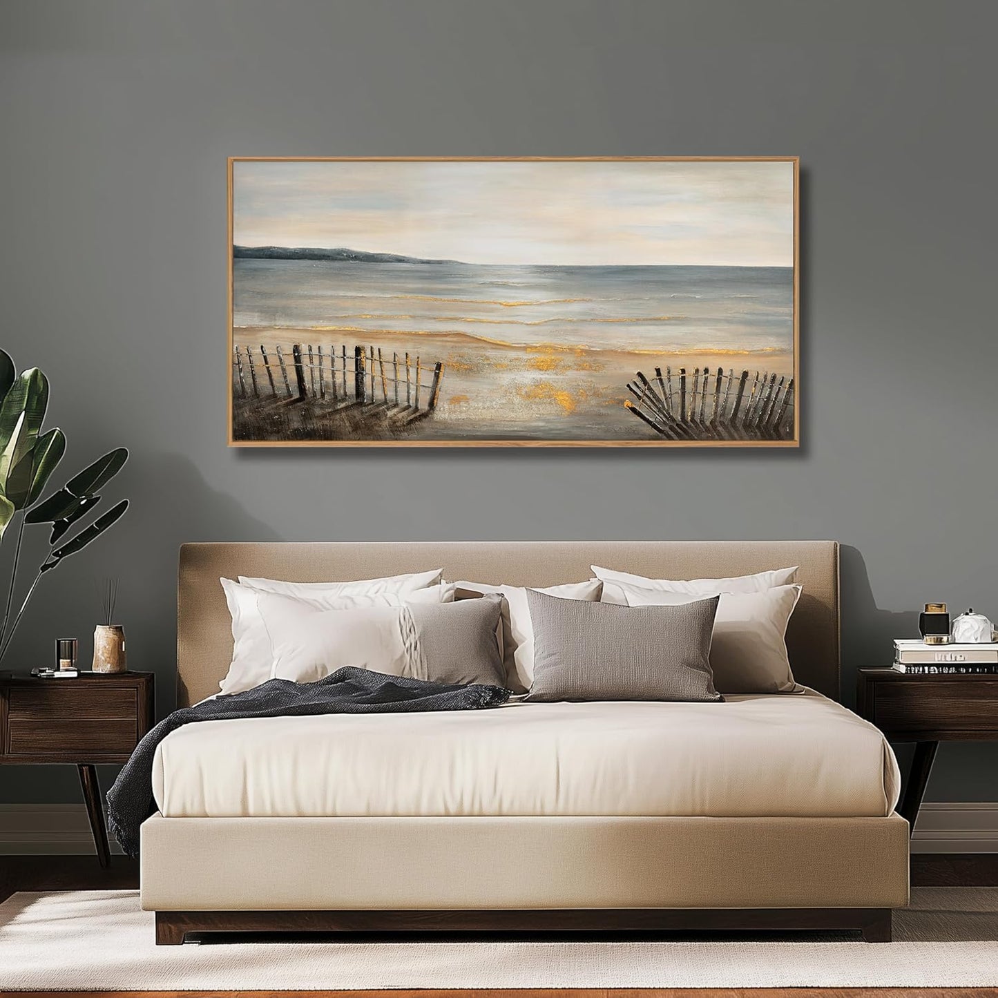 Yuaxker Ocean Wall Art Grey and White Wall Decor Framed Wall Hanging Decor Aesthetic Artwork for Living Room Bedroom Dining Room Office Home Decor 20x40 Inch