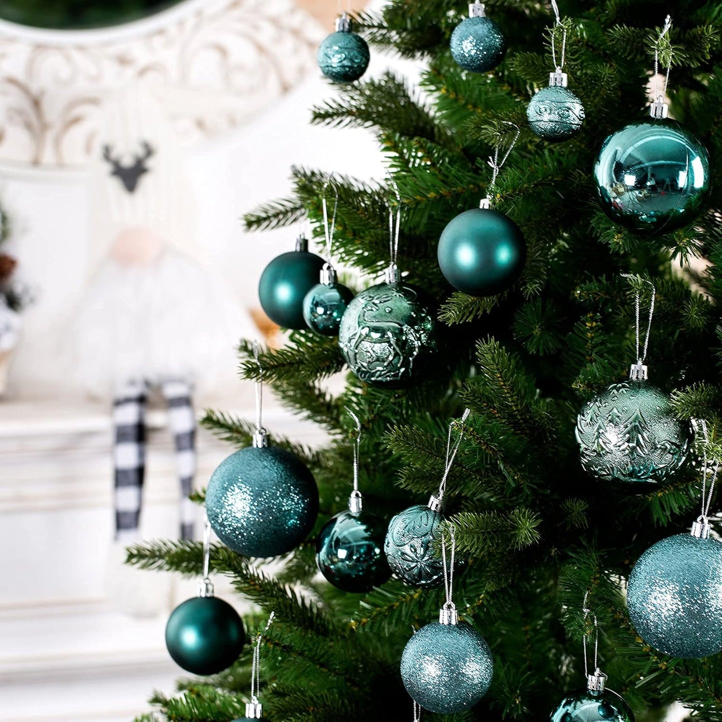 Senjie Green Shatterproof Christmas Ball Ornaments, 32 Pcs, Plastic, Wedding & Christmas, Hanging