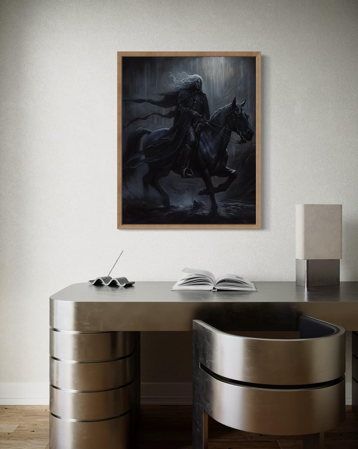 Black Dark Knight Poster Art Print, Halloween Scary Vintage Wall Art Academia Spooky Painting Decoration for Horror Prints, Gothic Posters Bedroom Decor 89 (Black Dark Knight, 16 x 20 inches, Wood Frame)