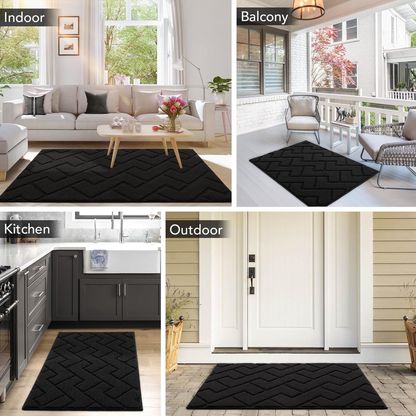hicorfe Indoor Doormat,Front Back Door Mat Rubber Backing Non Slip Door Mats 20"x48" Absorbent Resist Dirt Entrance Doormat Inside Floor Mats for Entryway Washable Low-Profile(Black)