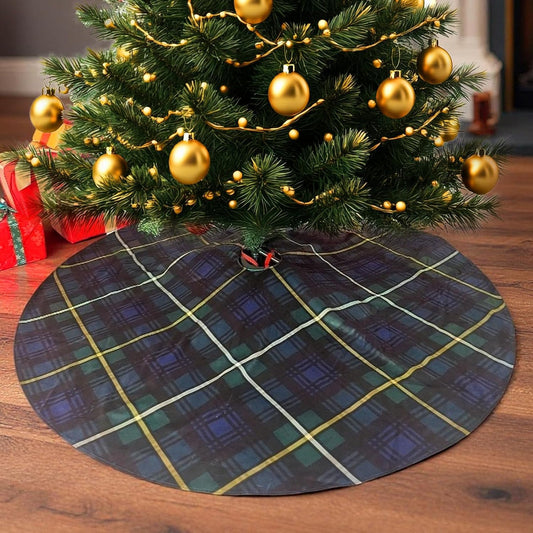 Mini Christmas Tree Skirt 15 Inch – Campbell Clan Tartan Navy Blue and Green Plaid Tree Mat for Small, Pencil, or Desktop Xmas Trees, Scottish Holiday Decor for Desk, Office, Shelf, or Compact Space