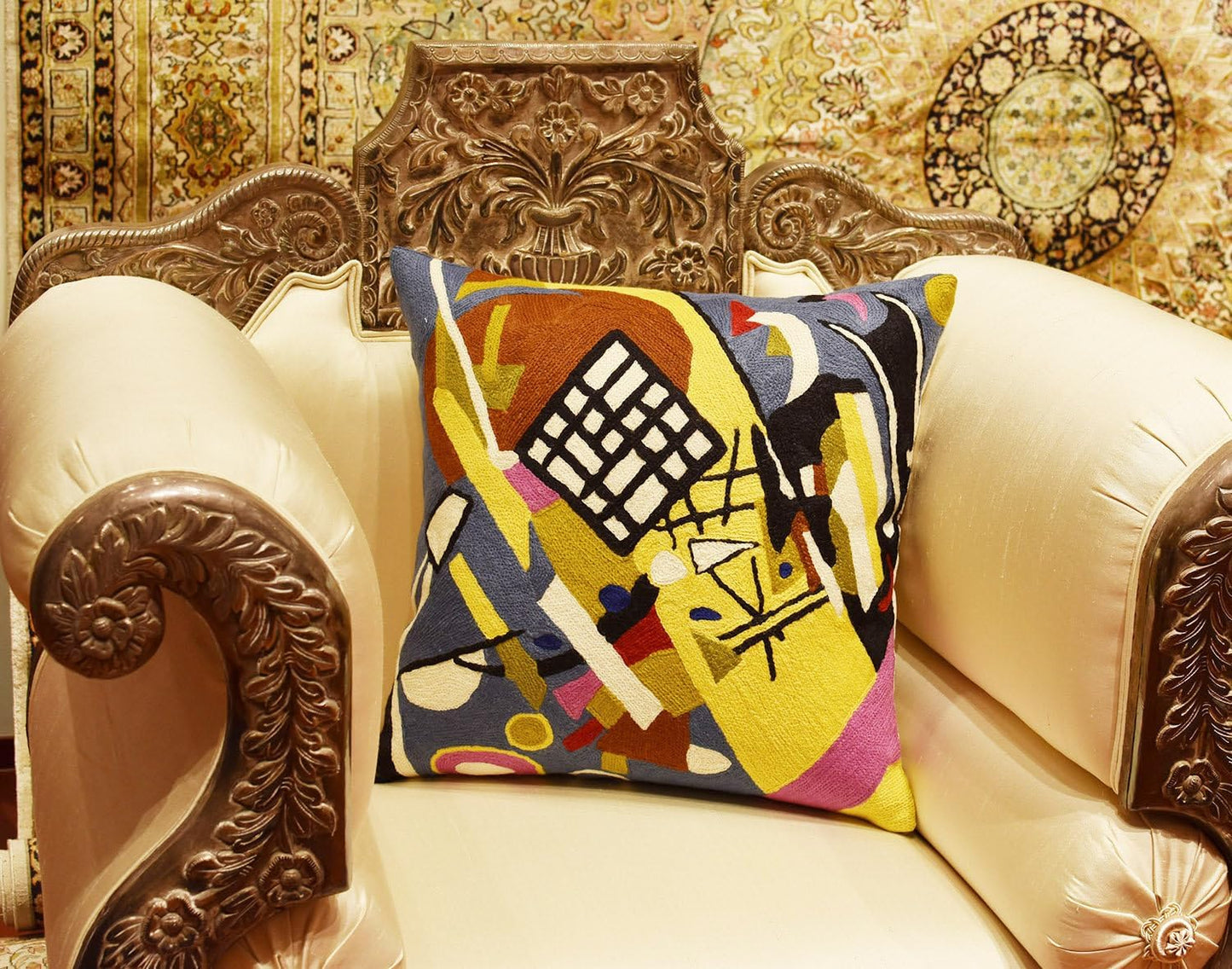 Kandinsky Modern Pillow Cover Frame Gray Abstract Pillowcase Grey Modern Chair Cushion Contemporary Outdoor Pillows Kids Room Handembroidered Wool Size 18x18