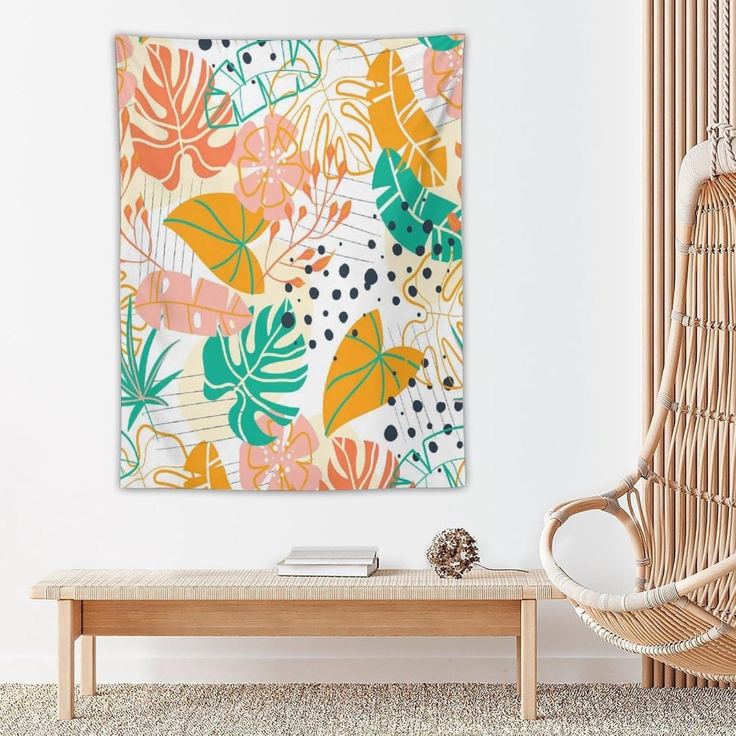 ICMOLYYENLO Tropical Palm Leaves Wall Tapestry, Wall Art for Room Decoration Beautiful Wall Hanging for Bedroom Living Room Dormitory Apartment 60x60 Inch