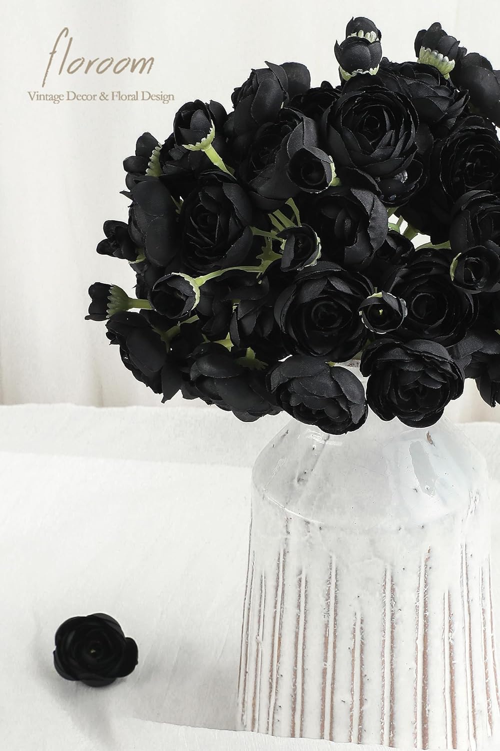 Floroom Ranunculus Artificial Flowers 18 Pcs Black Faux Silk Mini Ranunculus Bulk Fake Wedding Filler Flowers for DIY Bouquets, Centerpieces, Bridal Shower Decorations & Arrangements