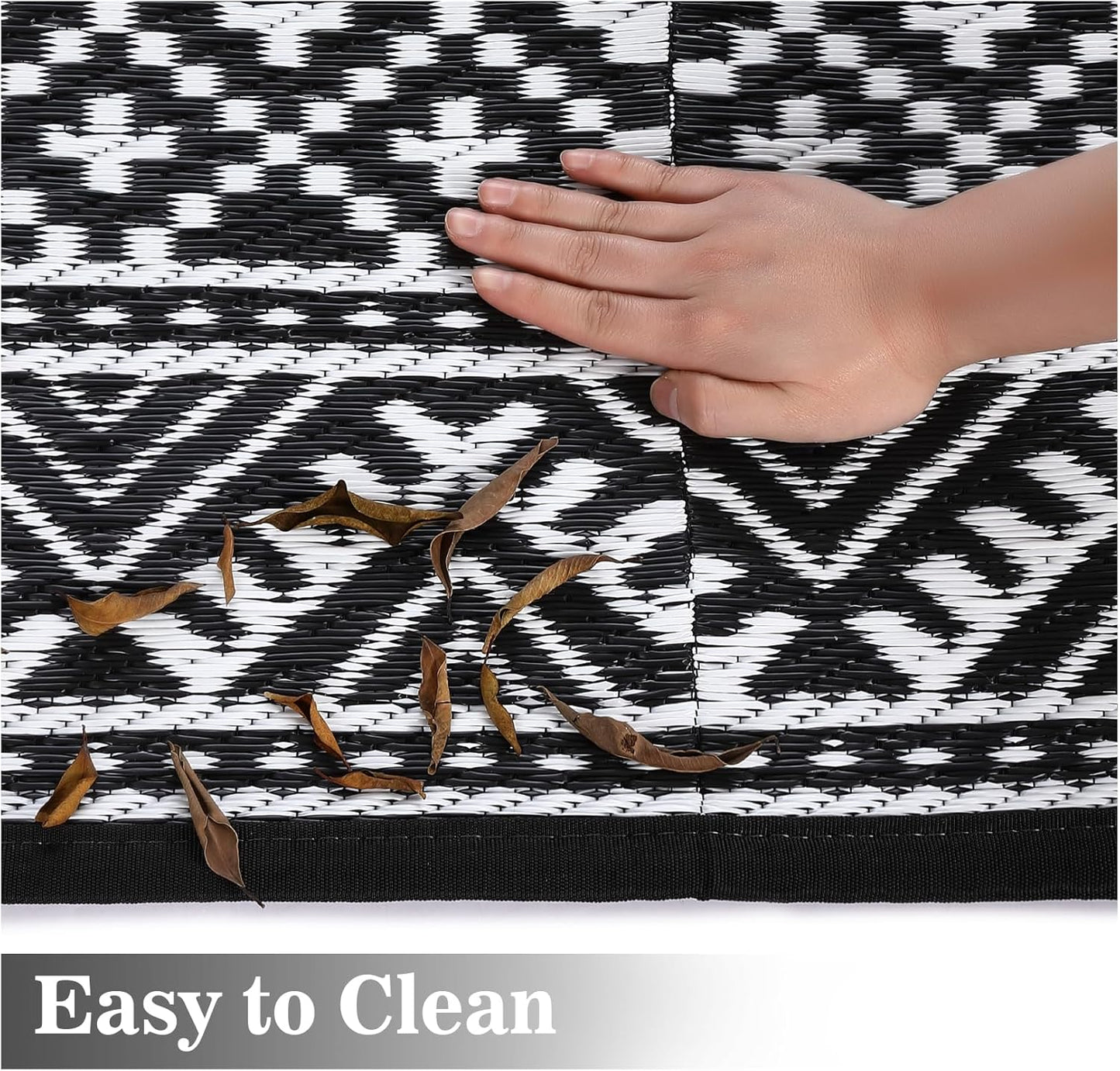 GAOMON Outdoor Plastic Straw Rug, 10'x20' Reversible Sage Green Patio Mat, Flower Modern Design for RV, Backyard, Deck, Camping, Picnic, Black/White(Bohemia)