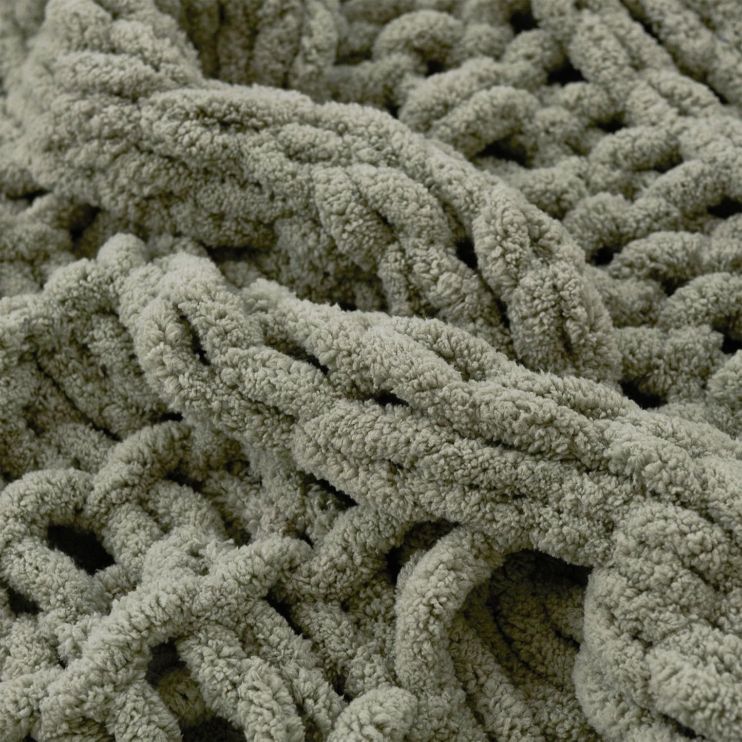 Esterra Chunky Knit Blanket Throw 50"x60", 100% Hand Knitted Chenille Throw Blanket, Cozy Soft Thick Cable Knit Throw Large Rope Knot Crochet Throw Blanket for Sofa Couch Bed, Sage Green