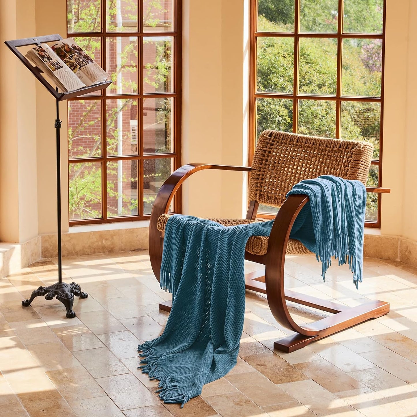 lifein Throw Blanket for Couch, Soft Boho Decor Bed Throw,Cozy Blue Chenille Knitted Small Farmhouse Lightweight Throw for Spring(Sky Blue,60 * 80")