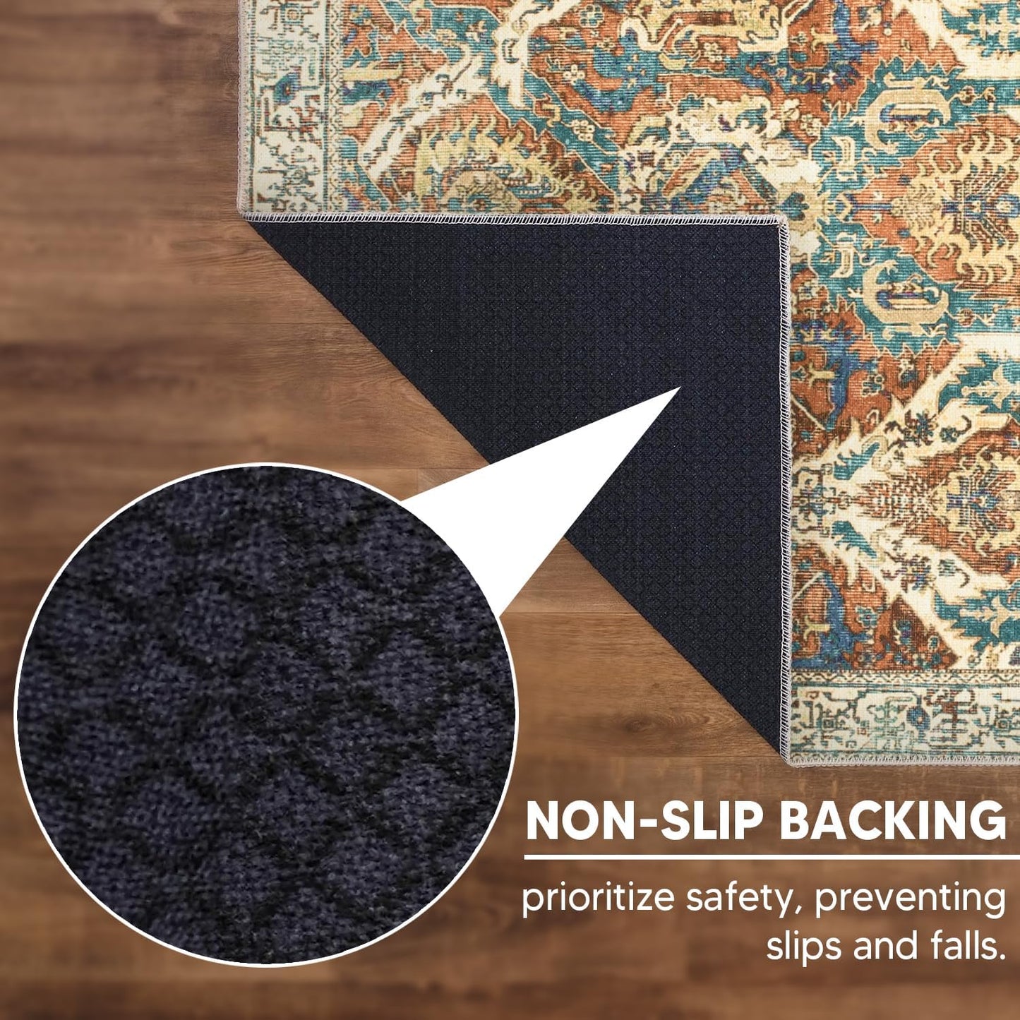 Keen Home Design 2x12 Rug - Machine Washable Runner with Non-Slip Backing, Ideal for Hallway, Entryway, Kitchen, Laundry Room - Vintage, Easy Clean, Durable, Low Pile Rug - (2'6" x 12')