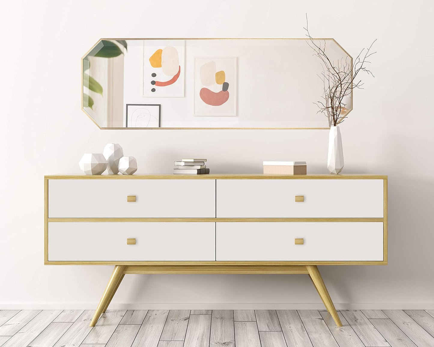 Kate and Laurel Rhodes Modern Full Length Framed Octagon Wall Mirror, 16 x 48, Gold, Decorative Glam Geometric Wall Accent