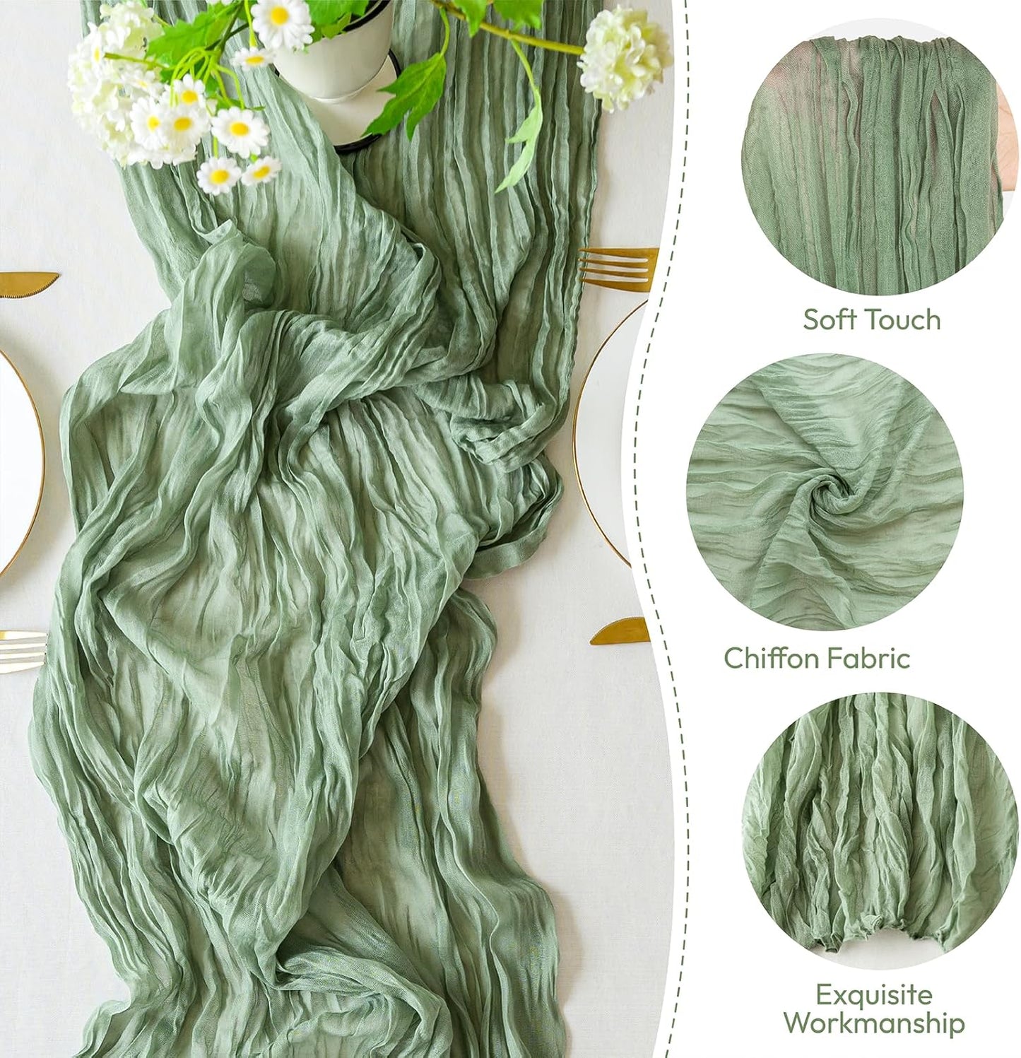 Sioloc 5 Pack Sage Green Cheesecloth Table Runner Fall Autumn Decor for Home 10ft Table Cloth for Tea Wedding Birthday Party Baby Bridal Shower Halloween Thanksgiving