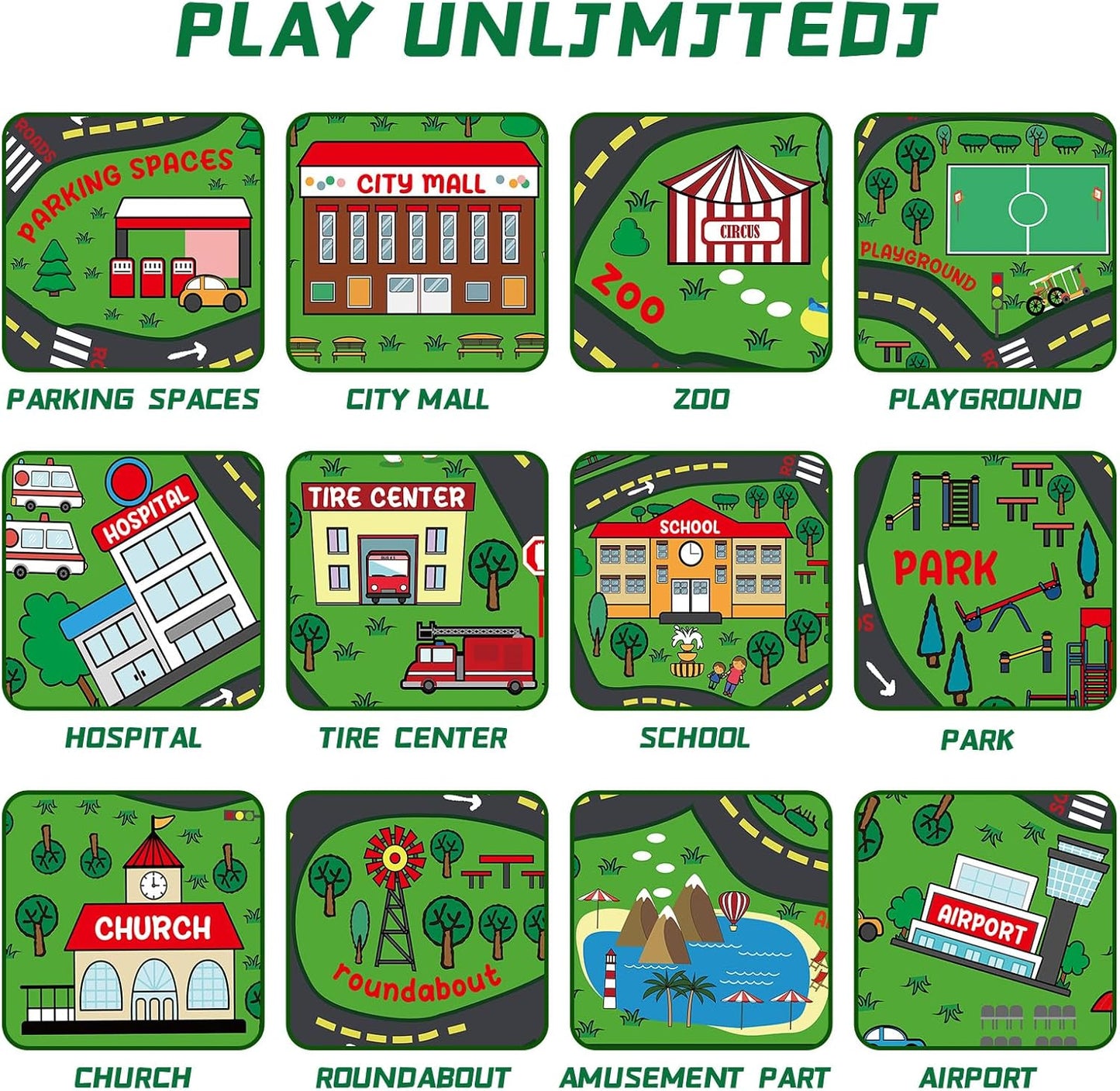 Kids Carpet Playmat Rug 6 x 9 ft Player Car Rug, City Life Traffic Road Map Mat Educational Game Area Mat for Toddler Children Playroom Classroom Bedroom(Green)