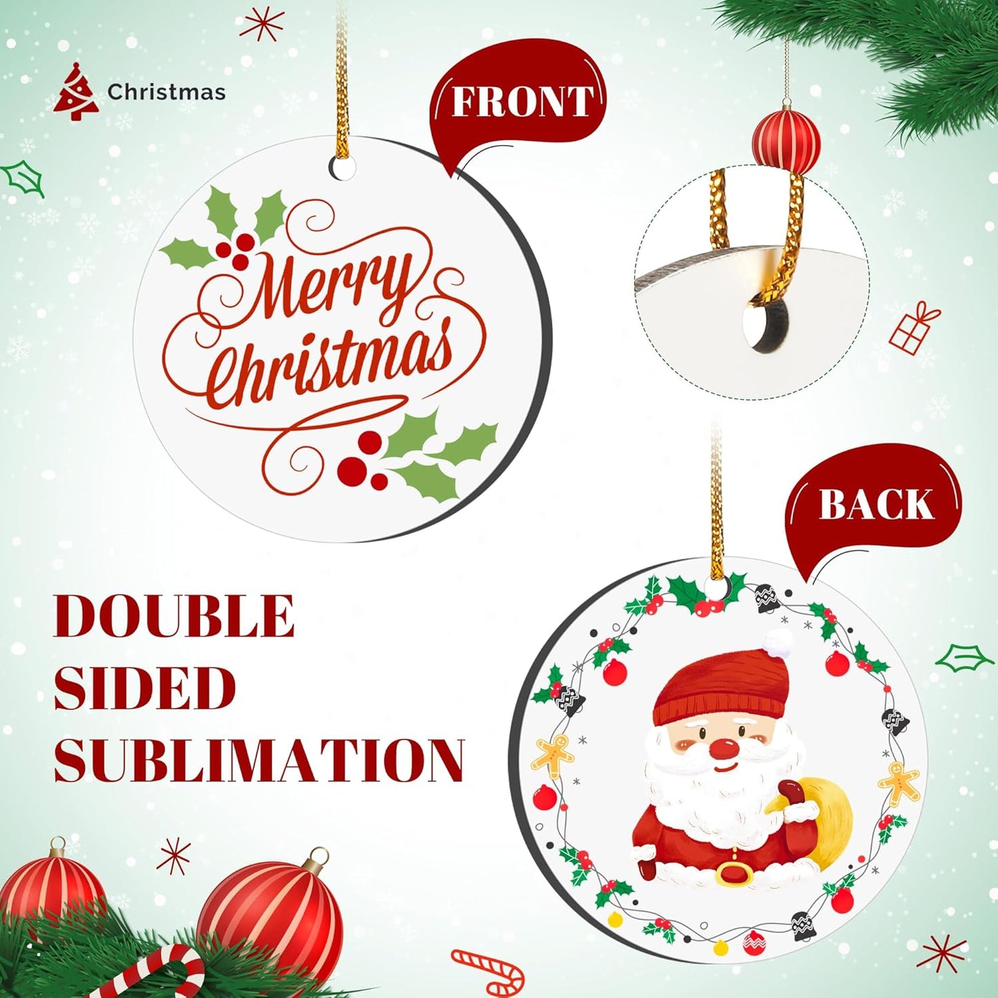 Joyclub 8 Pcs 3'' Sublimation Ornament Blanks MDF Sublimation Christmas Ornaments Bulk Round Double Sided Ornaments for Personalized Xmas Tree Ornament Home Decor DIY Crafts