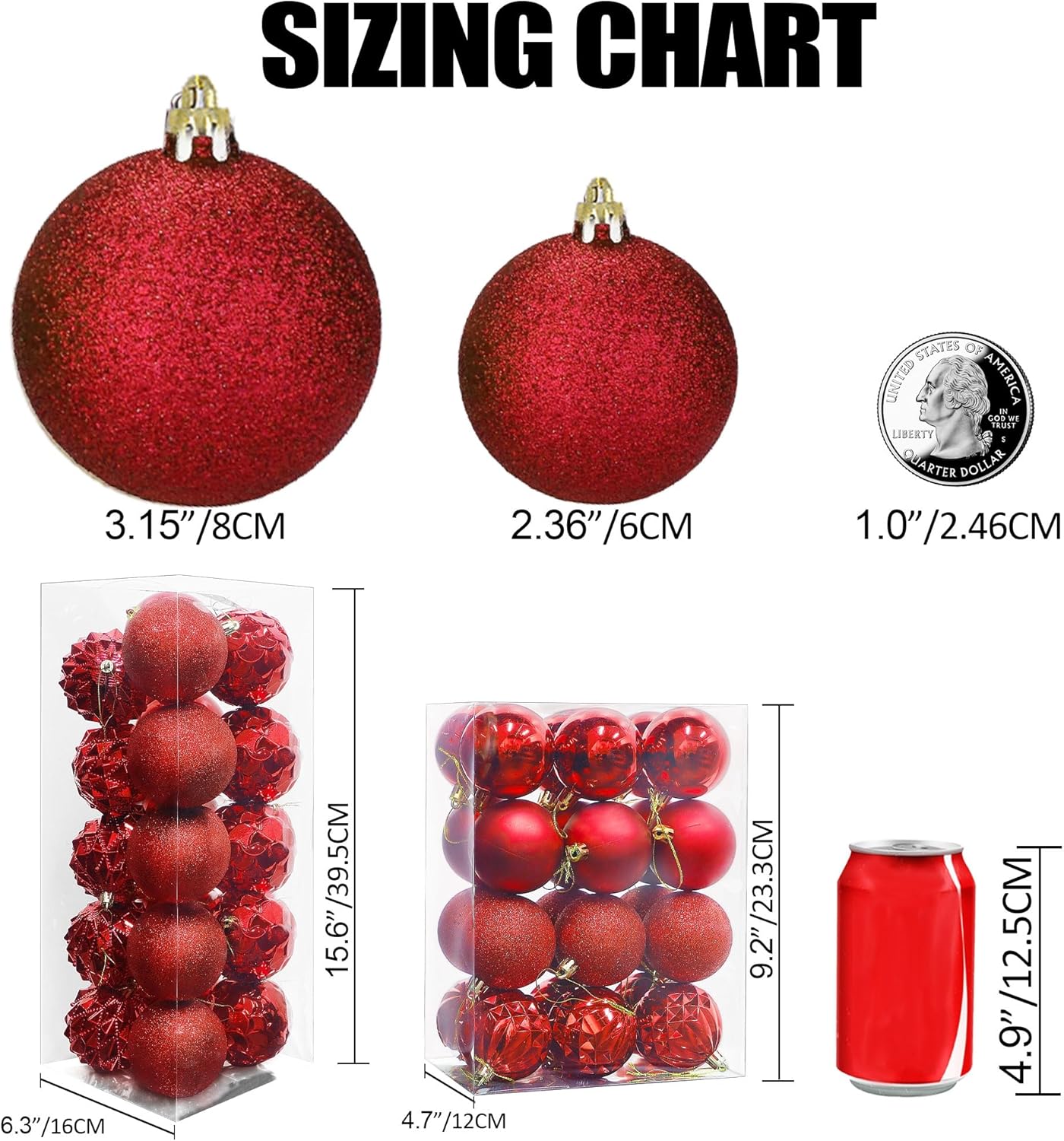 Lulu Home Christmas Ball Ornaments, 20 Ct 3.15" Pre-Strung Hanging Ornament Decorations, Xmas Shatterproof Plastic Balls for Holiday Party Wreath Garlands Trees, Red