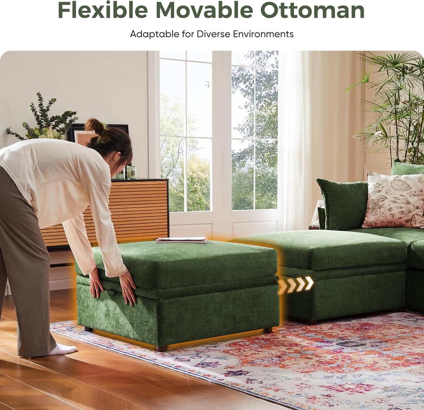 198.6" Oversized Modular Sectional Sofa, U Shaped Convertible Couch with Movable Ottoman, Large 10 Seats Corner Couches for Living Room Deep Seat Green Chenille