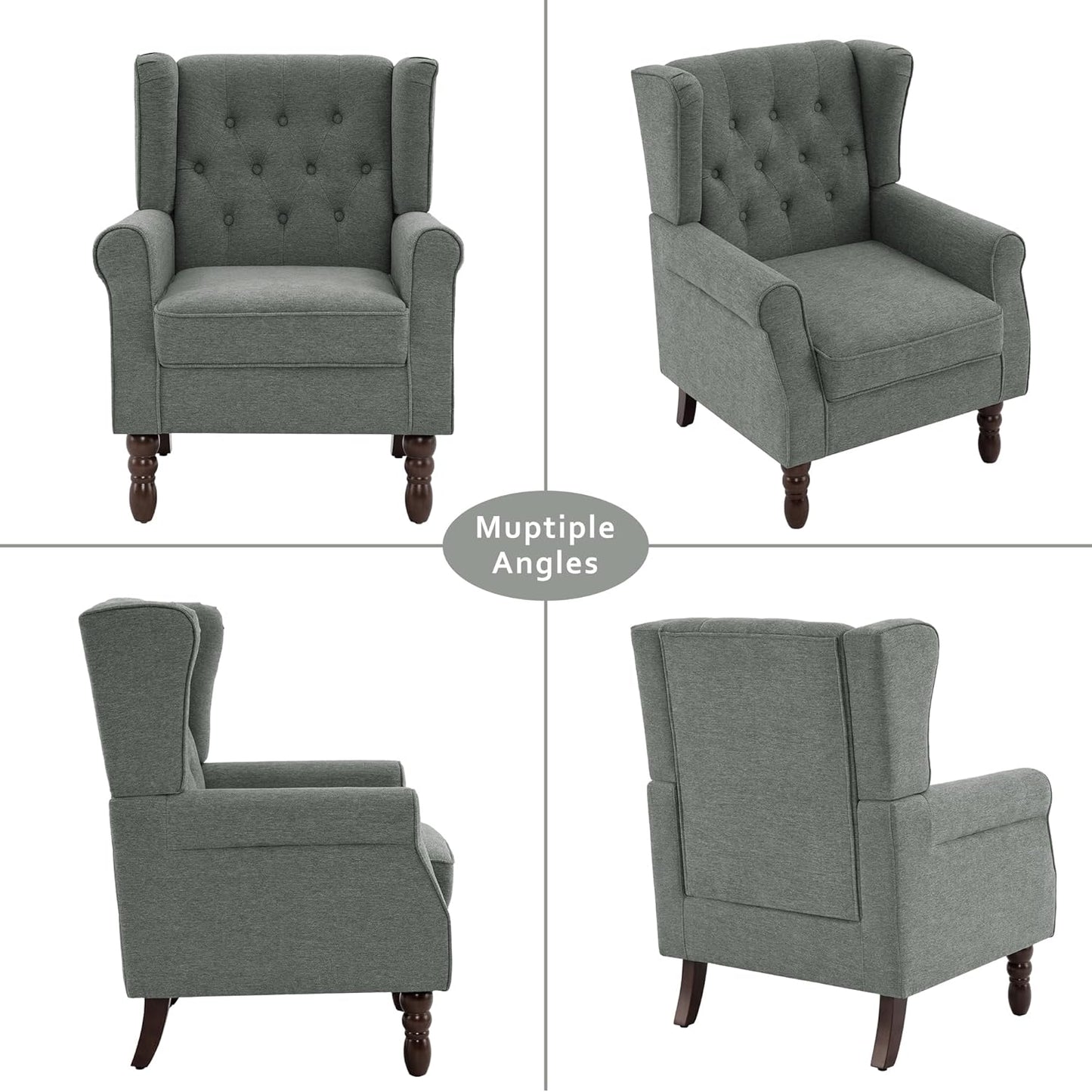 Lumibee High Back Accent Chair Set of 2,Upholstered Wingback Armchair with Solid Wood Legs for Small Spaces,Comfy Single Sofa Chair for Living Room,Bedroom,Office-Gray