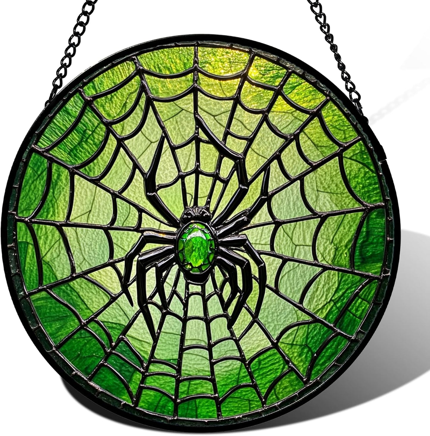 Stained Glass Window Hanging - Black Green Horror Spider Web Suncatcher for Doors Garden Patio Sun Catchers Decor Christmas Halloween Birthday Gifts for Women Men Mom Nana Friend 11.8 in