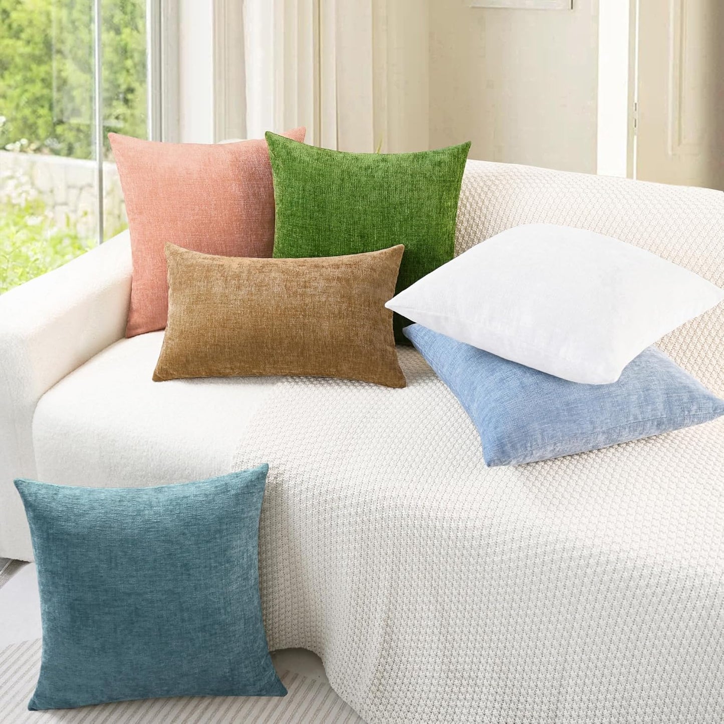 CaliTime Throw Pillow Covers Decorative 18 X 18 Inches Pack of 2 Cozy Chenille Cushion Cases for Couch Sofa Bed Living Room Home Smoke Blue