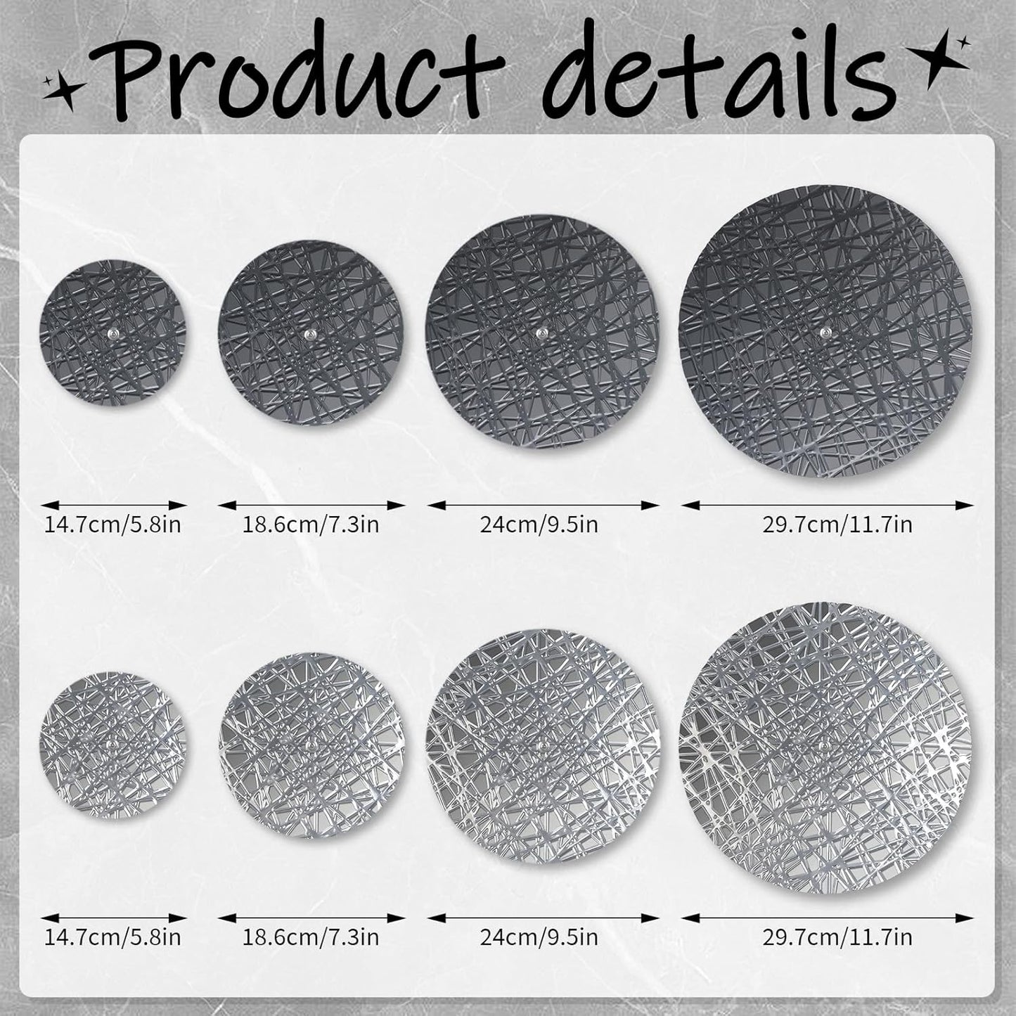 DETENE Metal Plate Art ，Metal round Wall Decor - 8 Pcs with 4 Sizes, Silver & Blue, Modern Wall Hanging Sculptures for Living Room, Office, Apartment, Bathroom, Staircase, Hallway Decorations