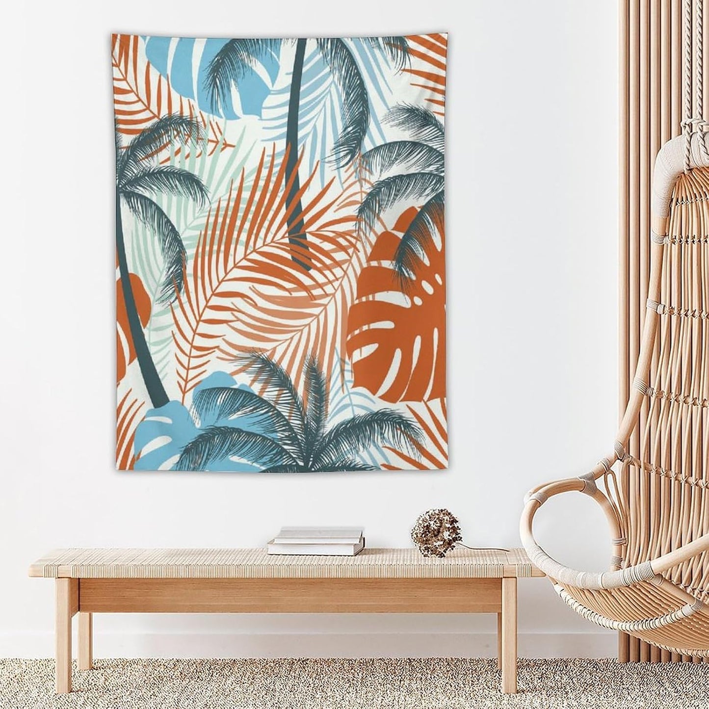 ICMOLYYENLO Palm Leaf Tapestry Wall Hanging, Tropical Leaves Plant Jungle Green Hawaiian Art Home Decor for Guest Bedroom Living Room Dormitory 60x60 Inch