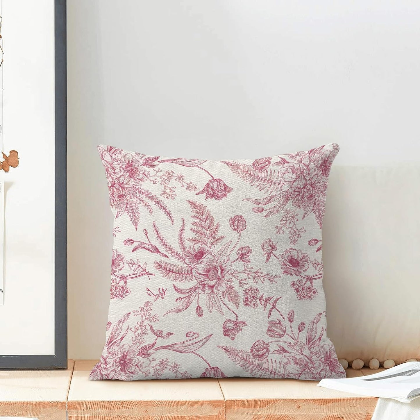 CXMEIFLY Hot Pink Spring Pillow Covers 20 x 20 Inch Set of 2 for Chinoiserie Flowers Decor Throw Pillows Floral Leaves Seasonal Plant Outdoor Decorative Cushion Cases for Couch Bed Decorations